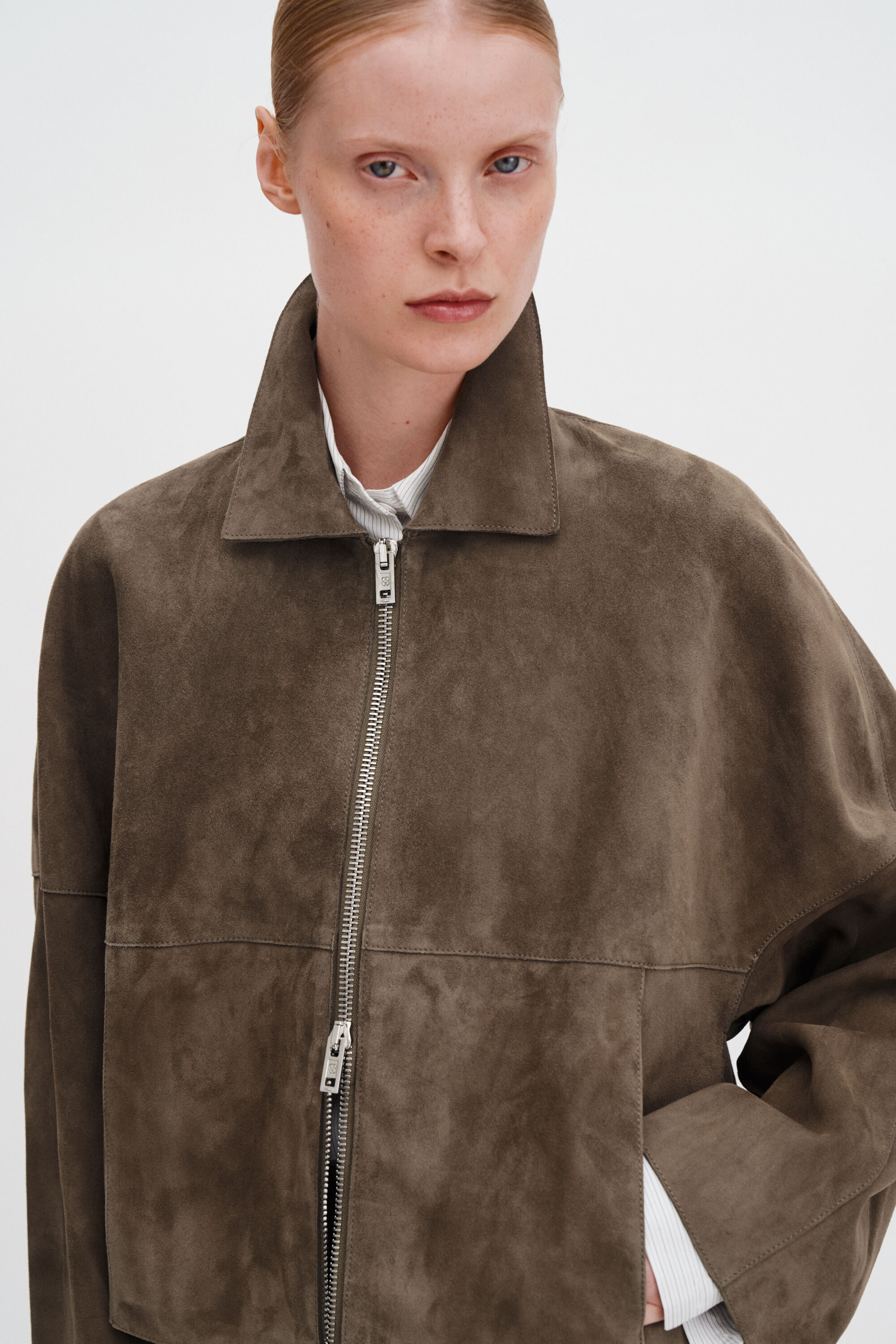 Suede Coach Jacket - Olive Green | FILIPPA K