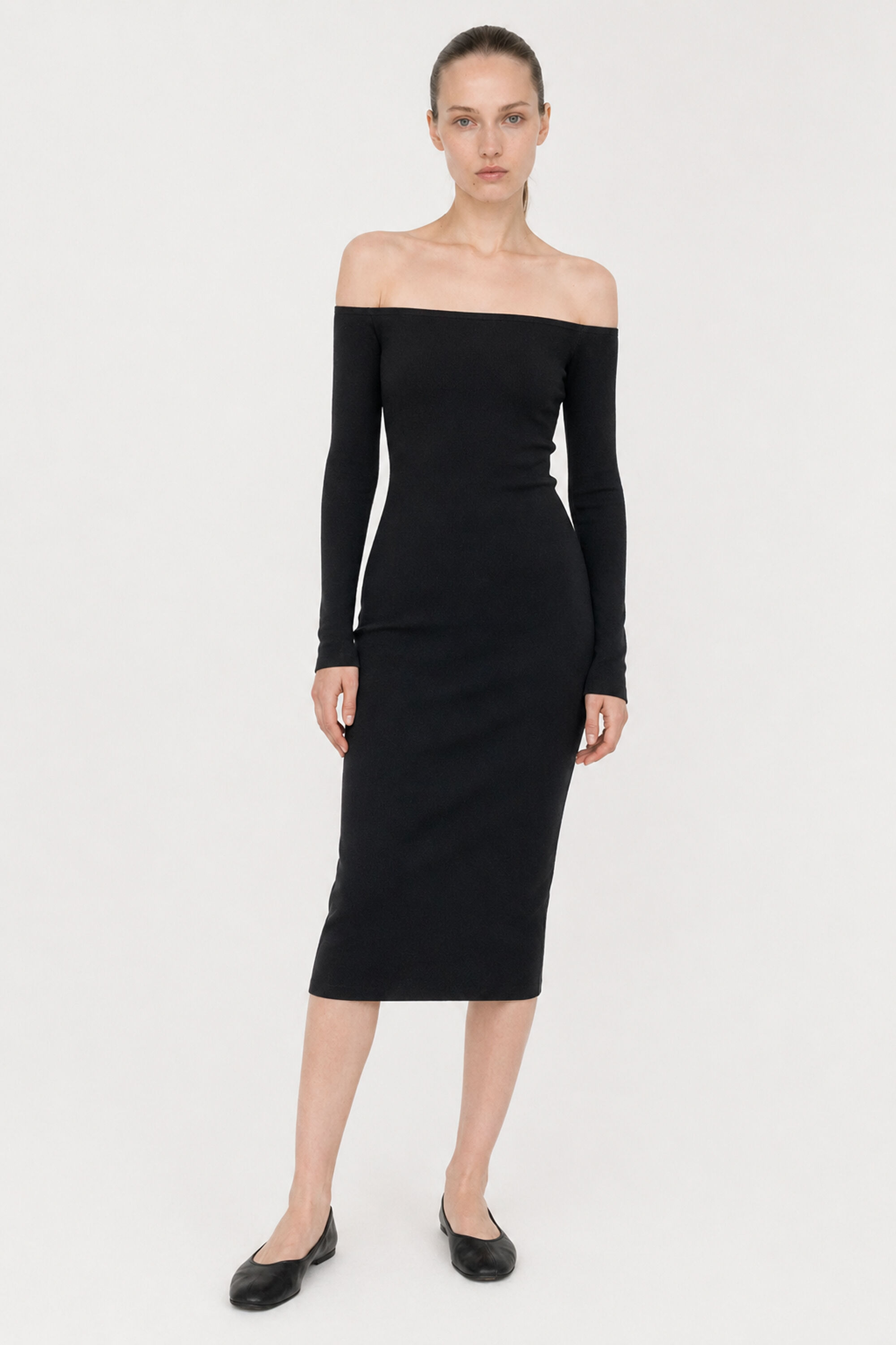 Off Shoulder Knit Dress - Black | FILIPPA K
