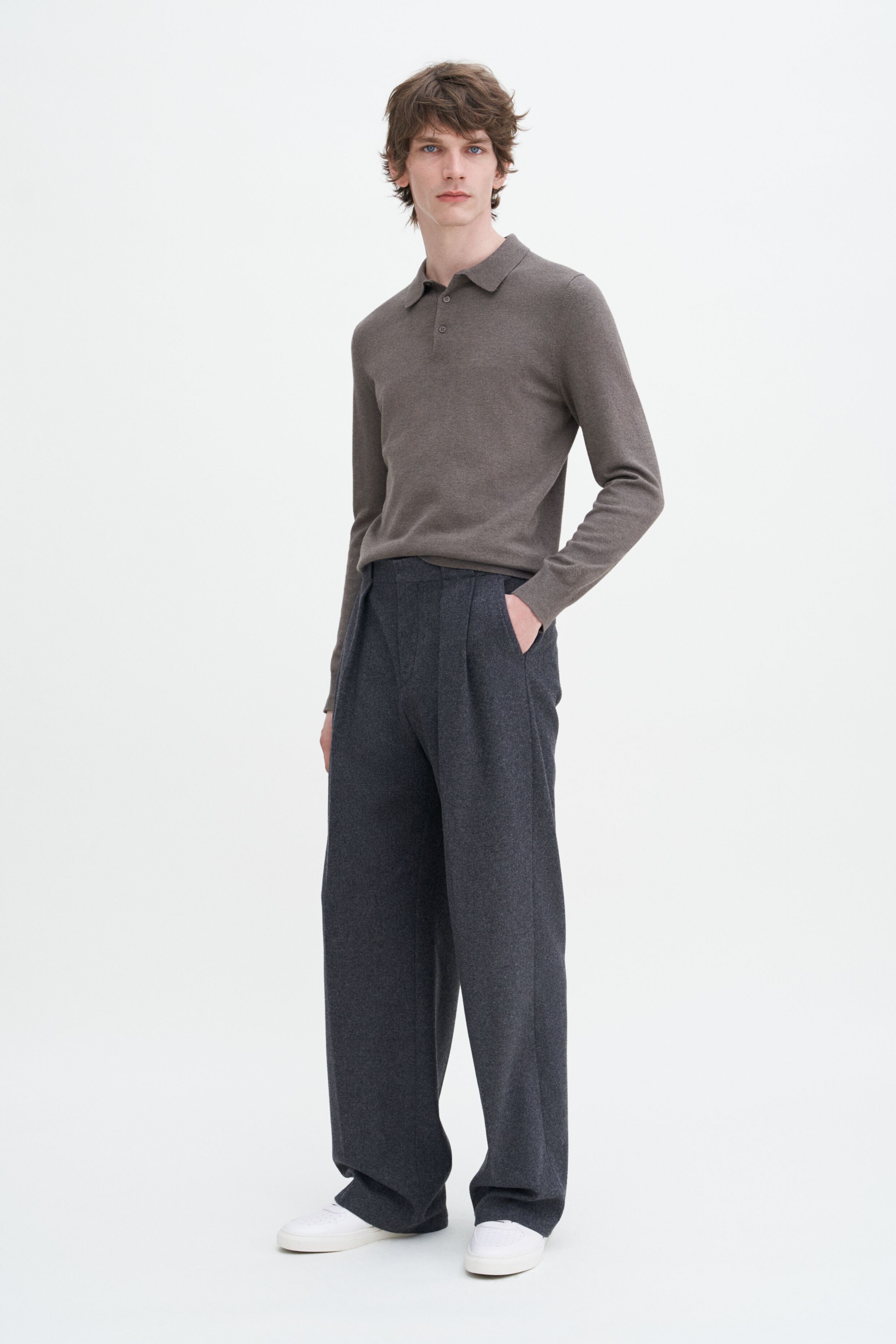 Knitted Polo Shirt Dark Sage Melange Filippa K