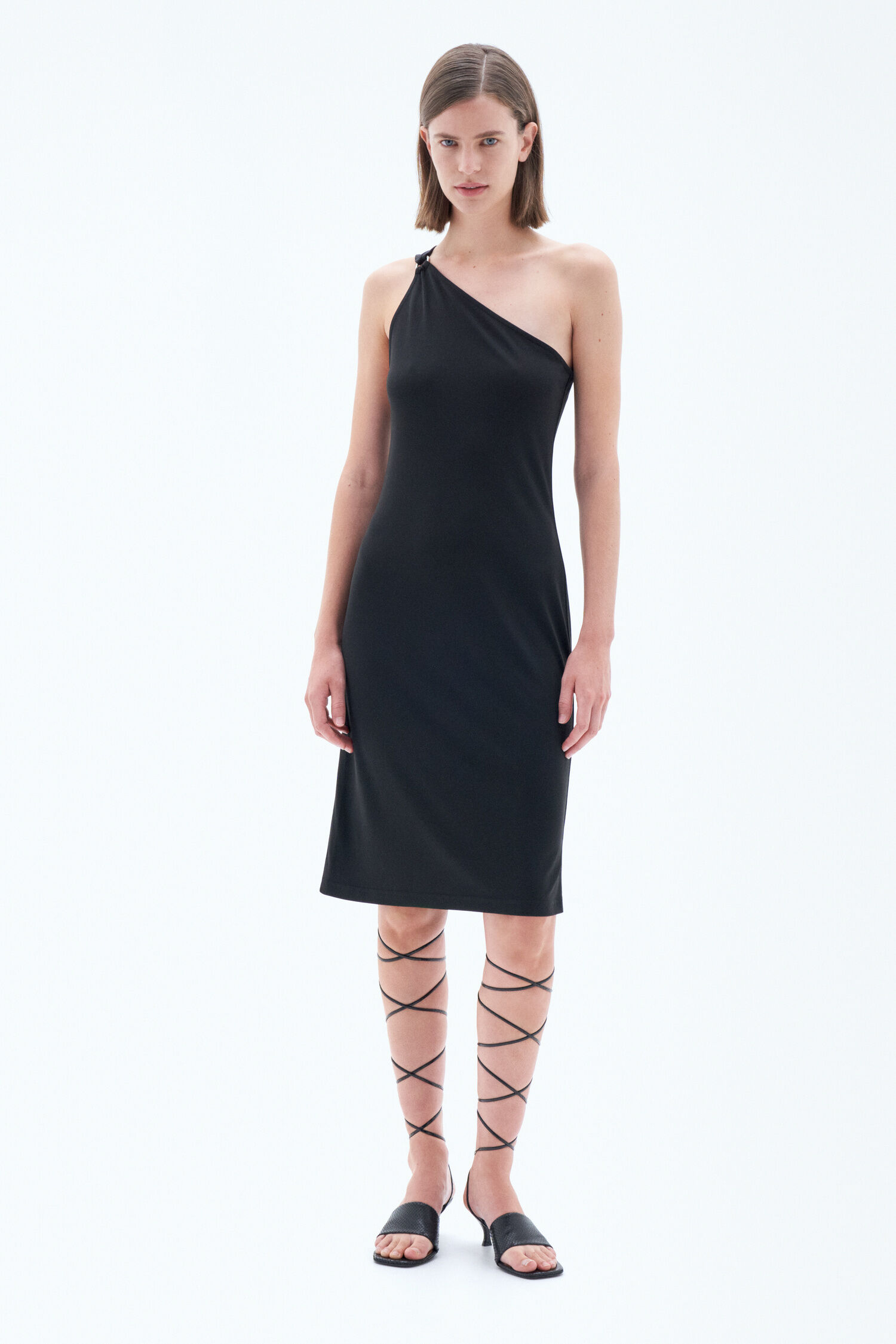 One Shoulder Jersey Dress - Black | FILIPPA K