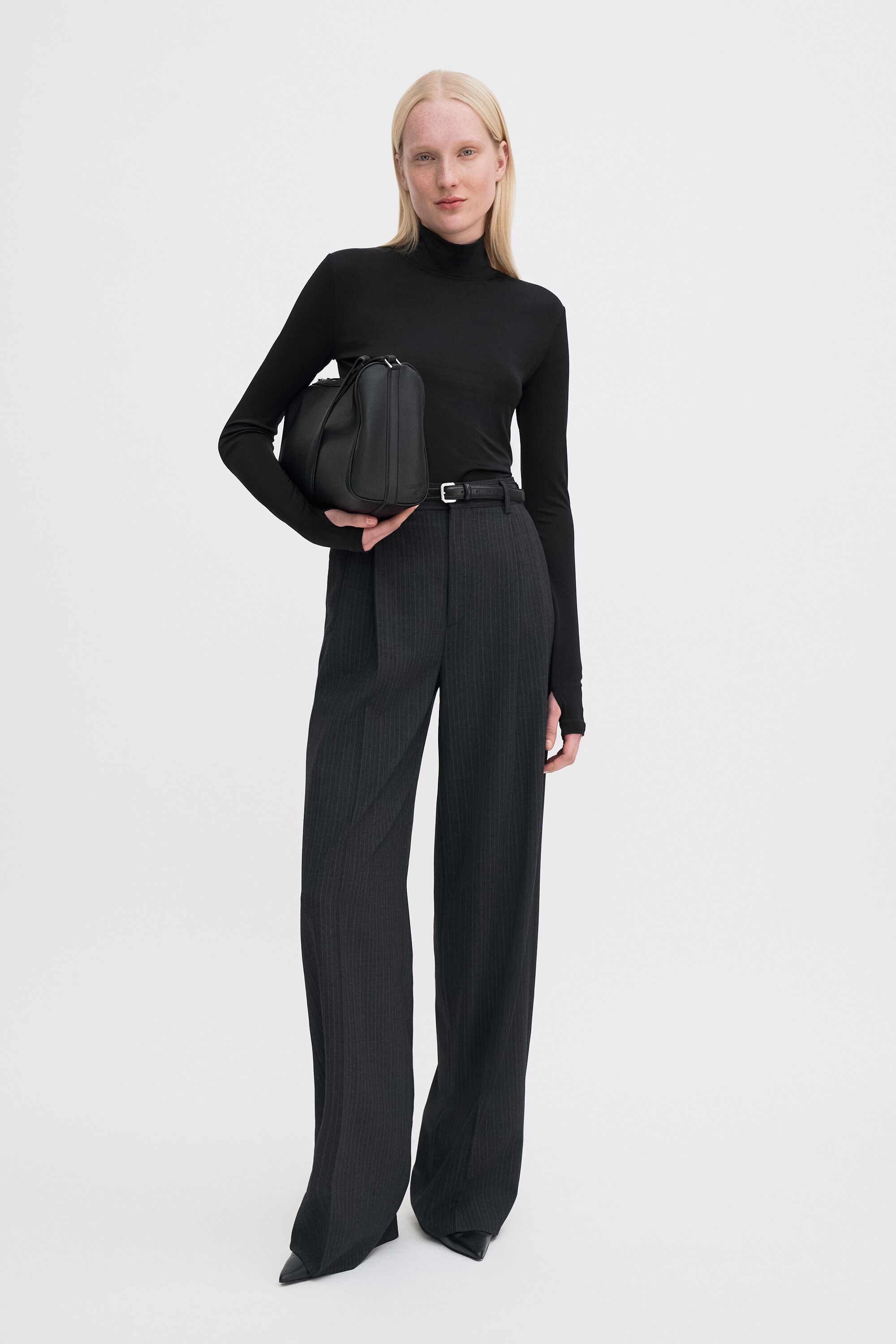 Darcey Pinstripe Trousers - Anthracite Melange | FILIPPA K