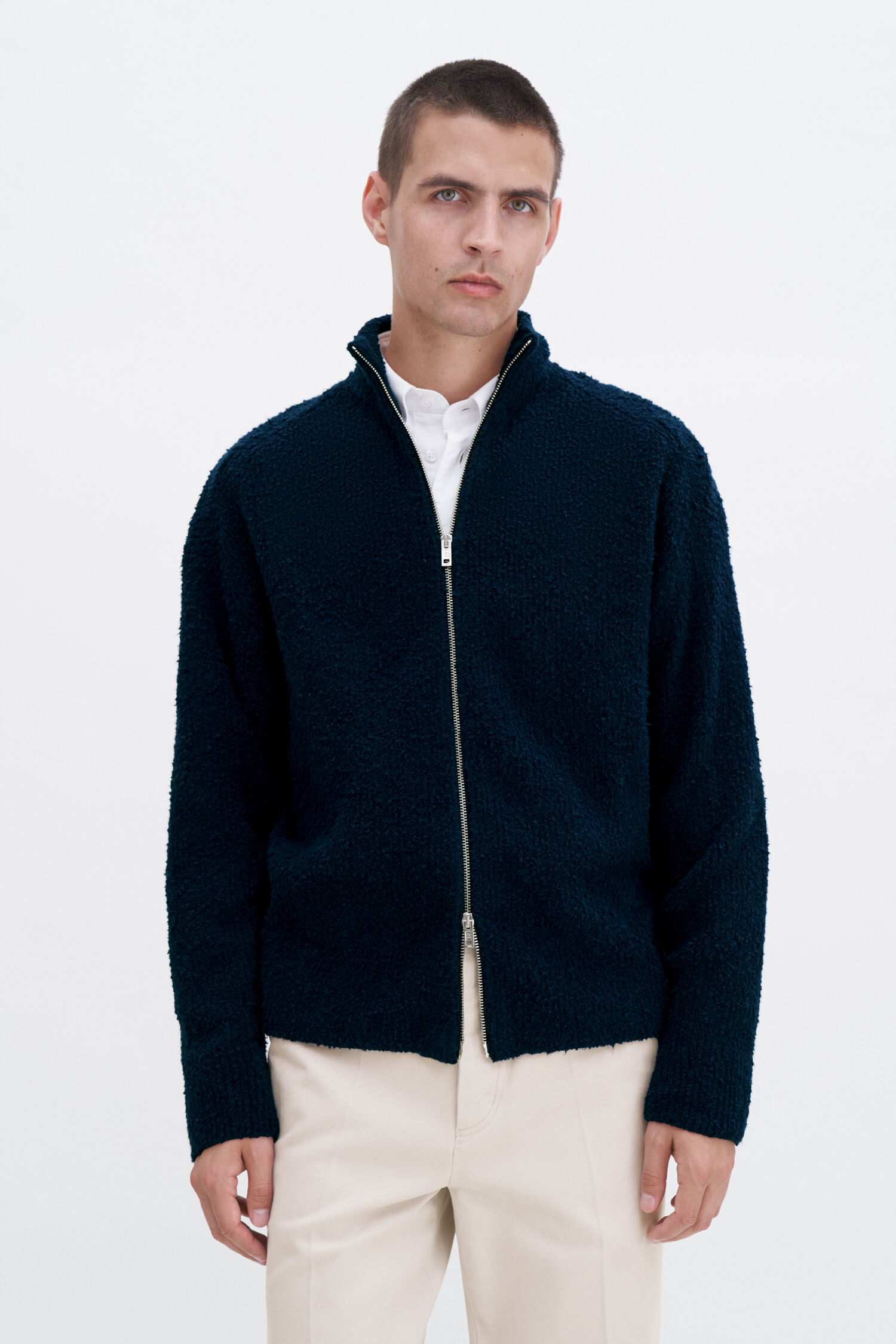 Ribbed Cotton Zip Cardigan