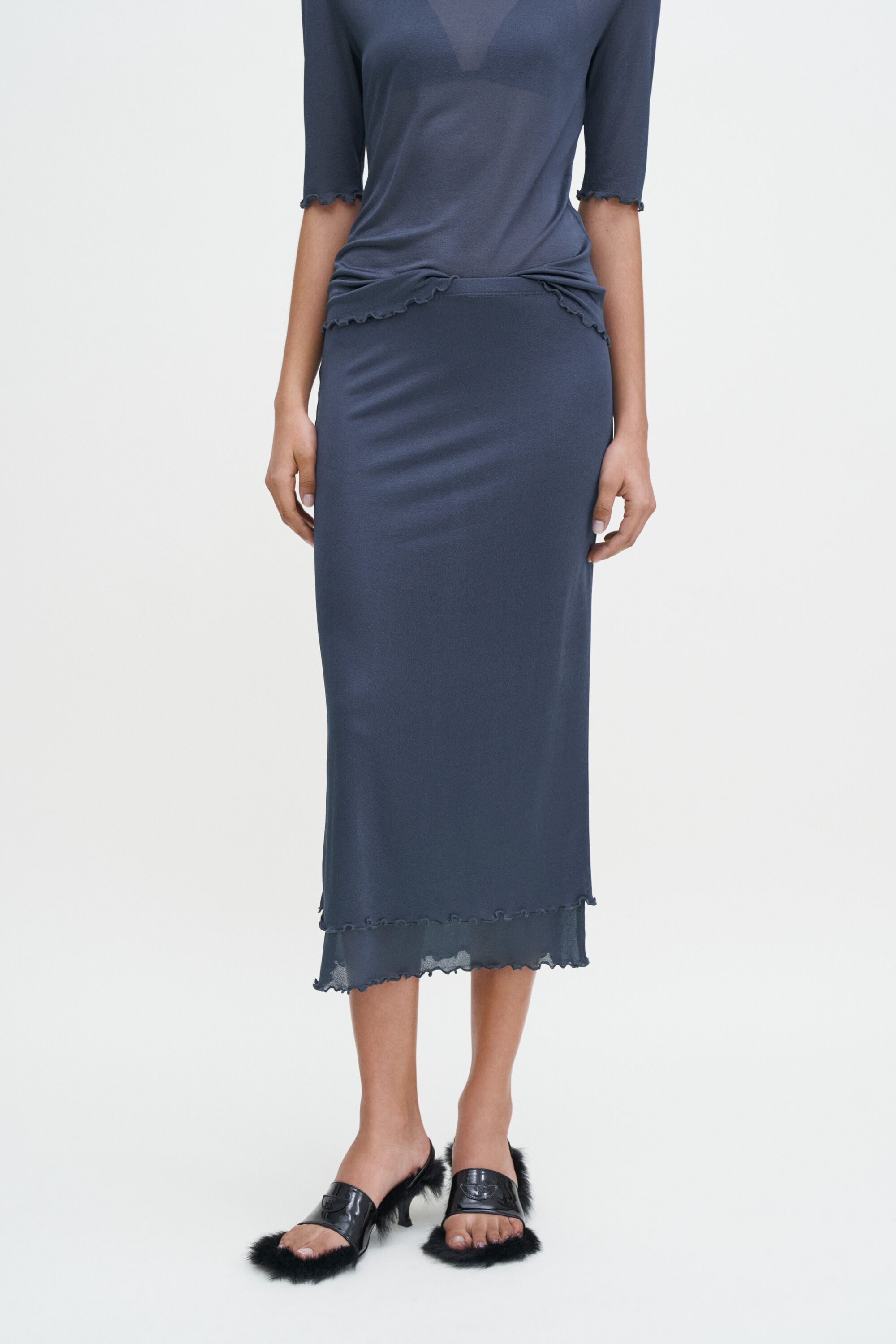 Navy crepe pencil skirt store