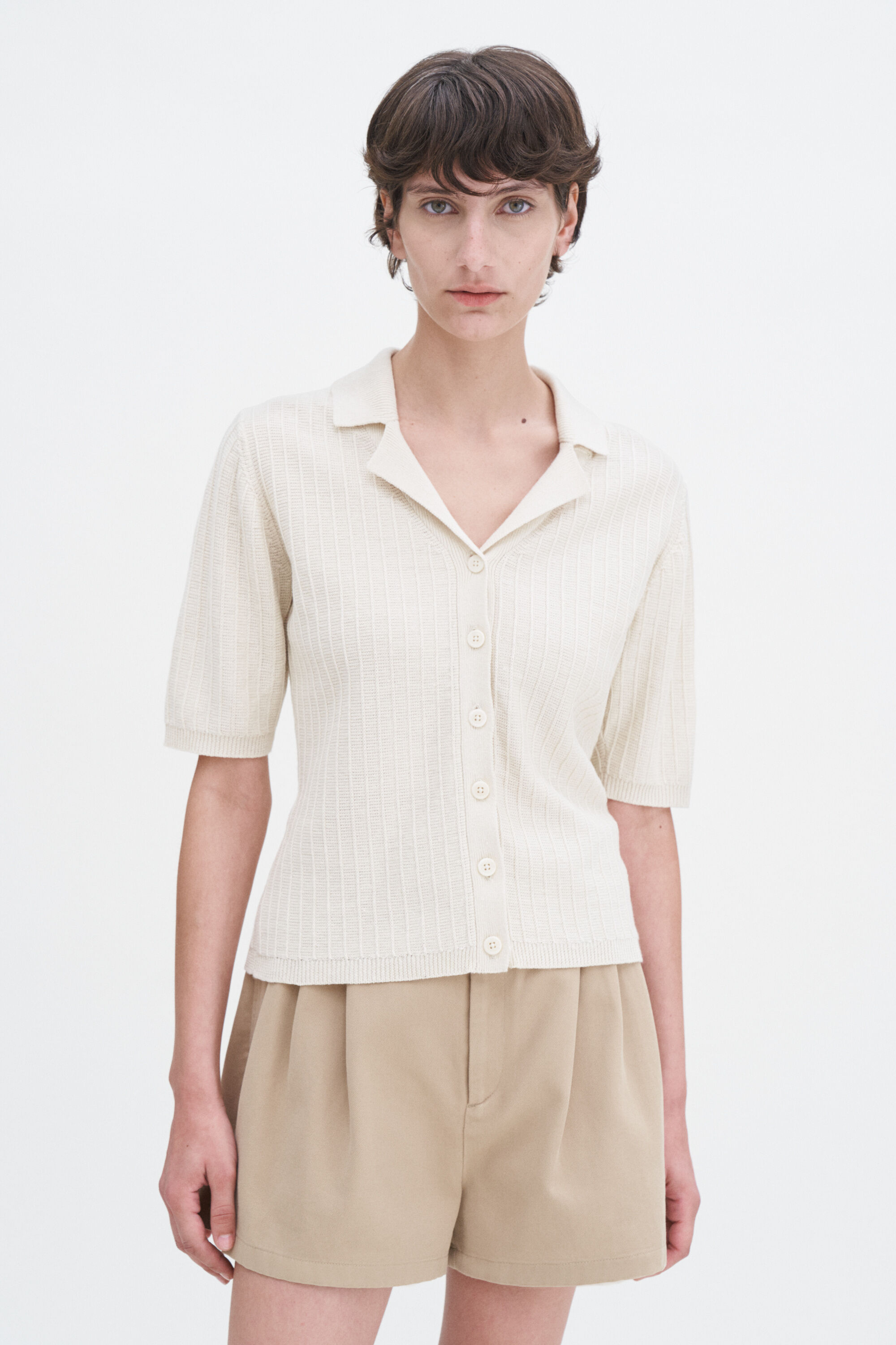 Shortsleeve Collar Cardigan - Cream White | FILIPPA K