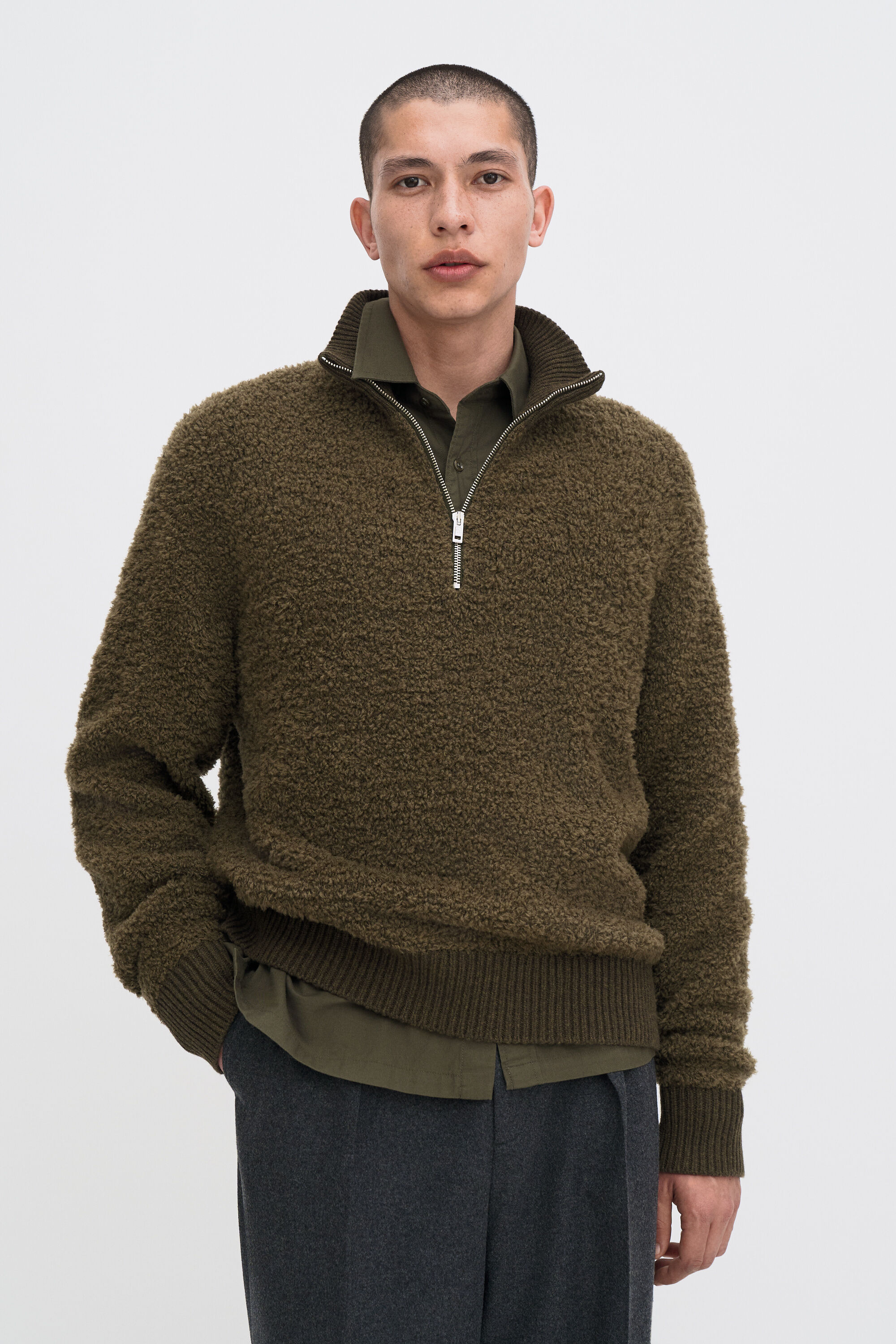 Fluffy Half Zip Sweater - Moss Green | Filippa K