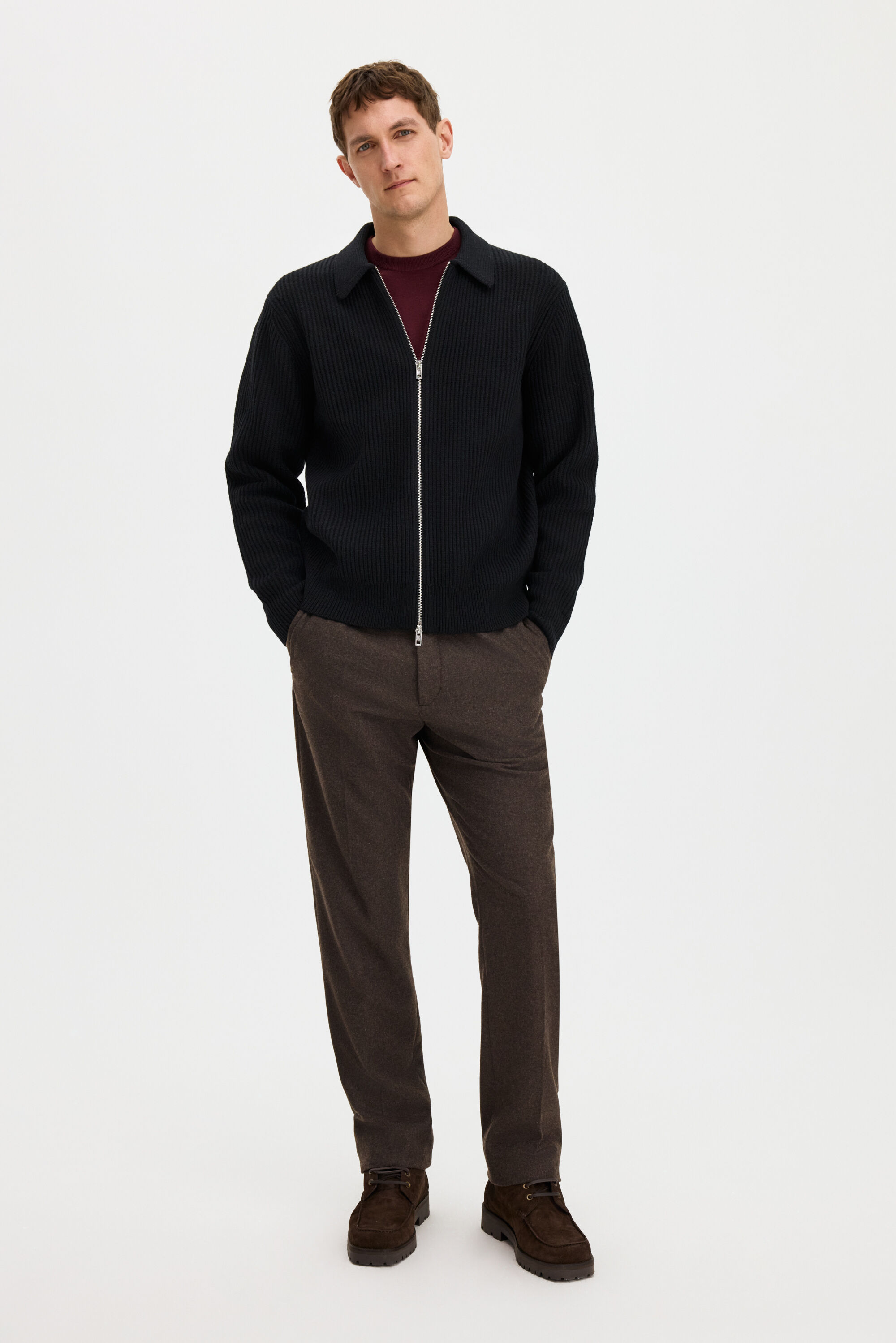 Ribbed Wool Zip Cardigan - Black | FILIPPA K