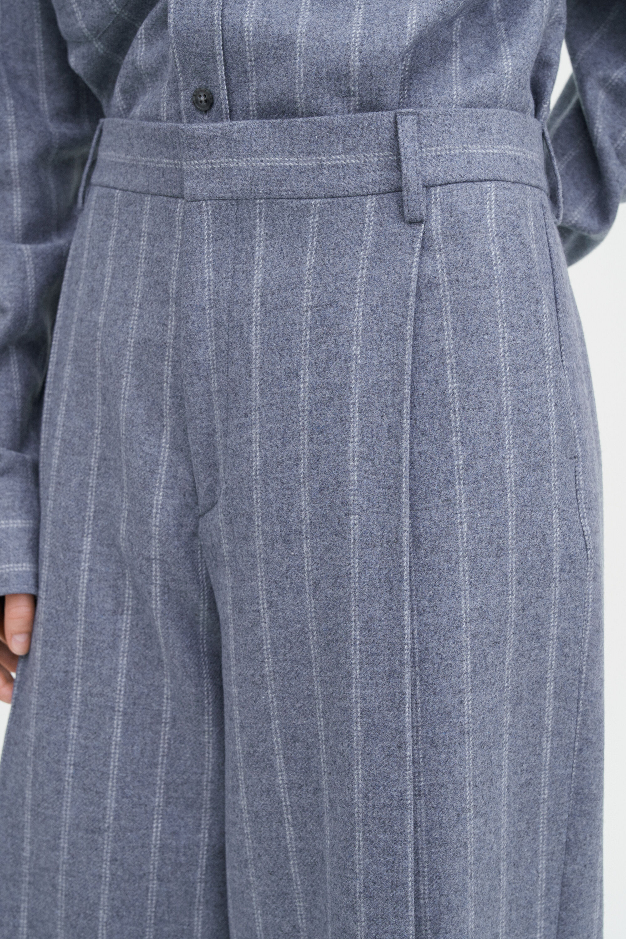 Wide Pleated Striped Trousers - Grey Blue Stripe | Filippa K