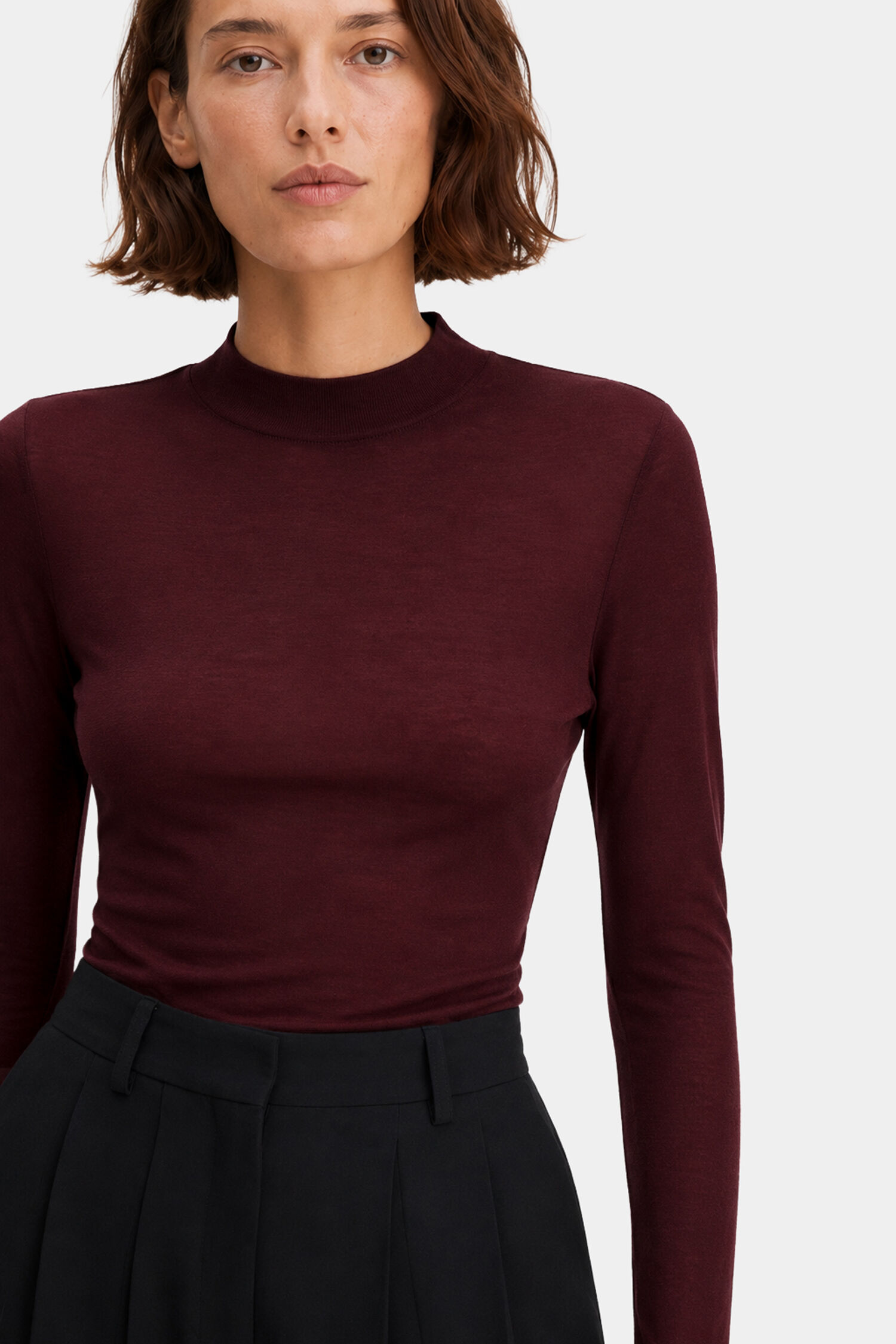 Lyocell Cashmere Mock Neck Top