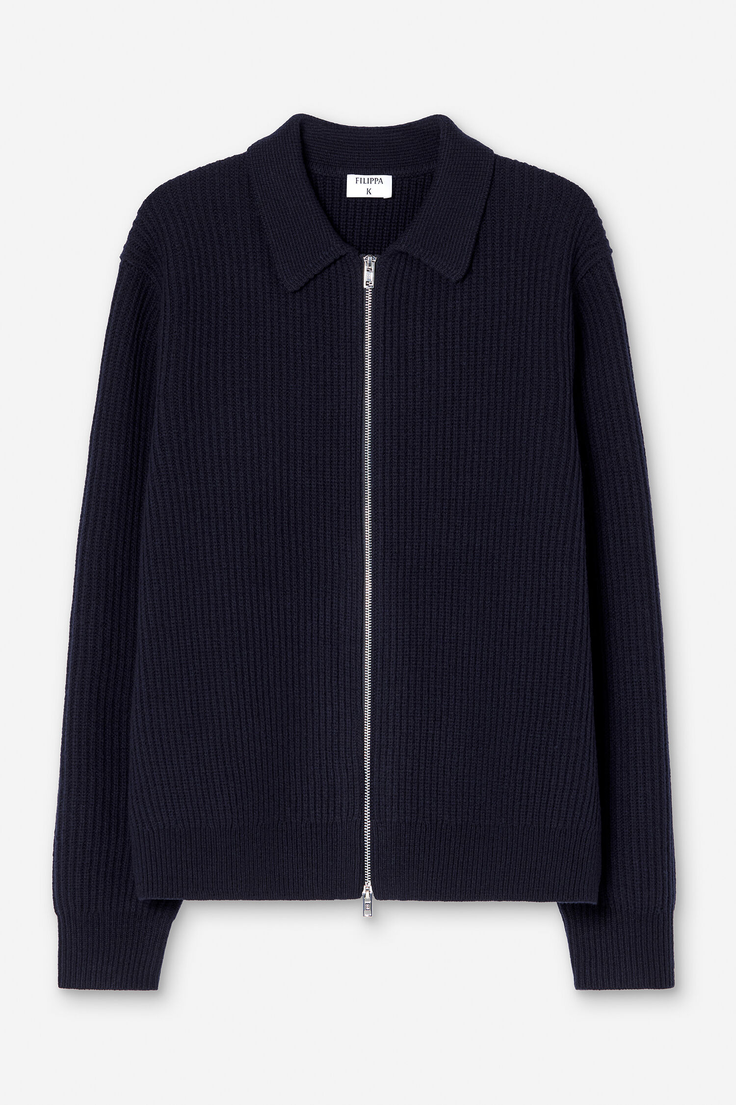 Ribbed Wool Zip Cardigan - Navy | FILIPPA K