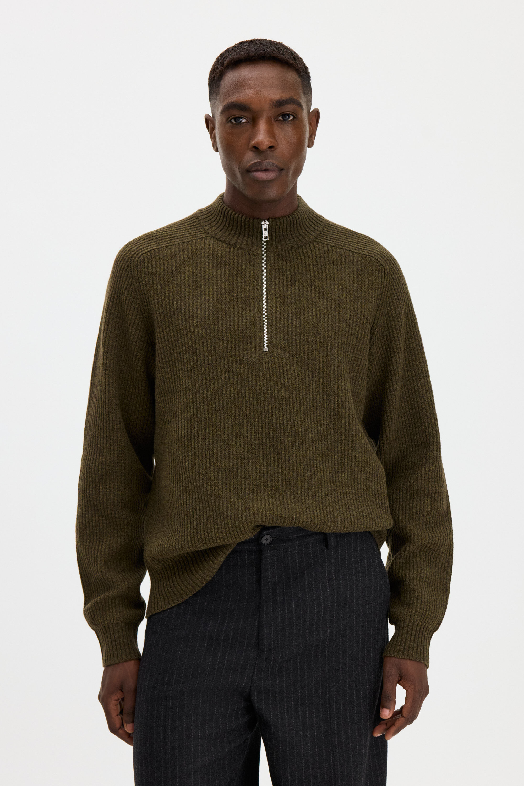 Wool Half Zip Sweater - Moss Green | FILIPPA K