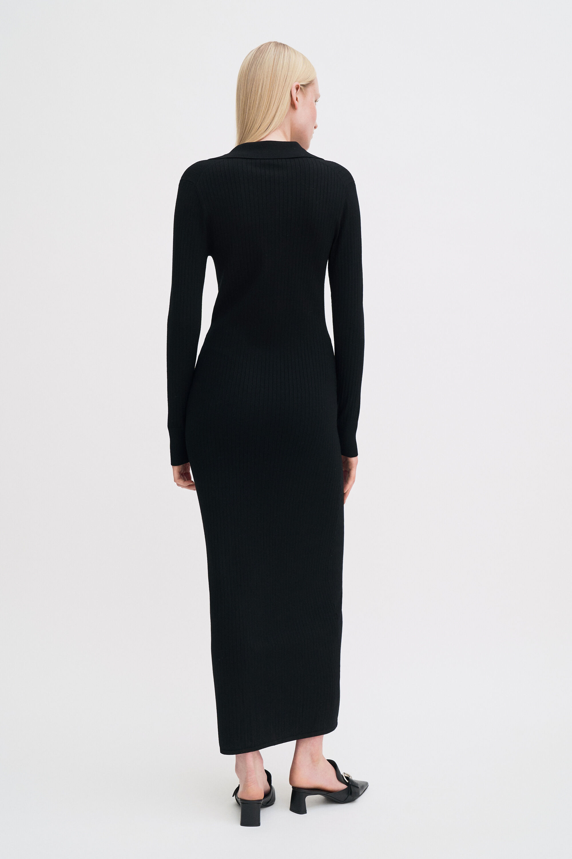 Ribbed Knit Shirt Dress - Black | FILIPPA K