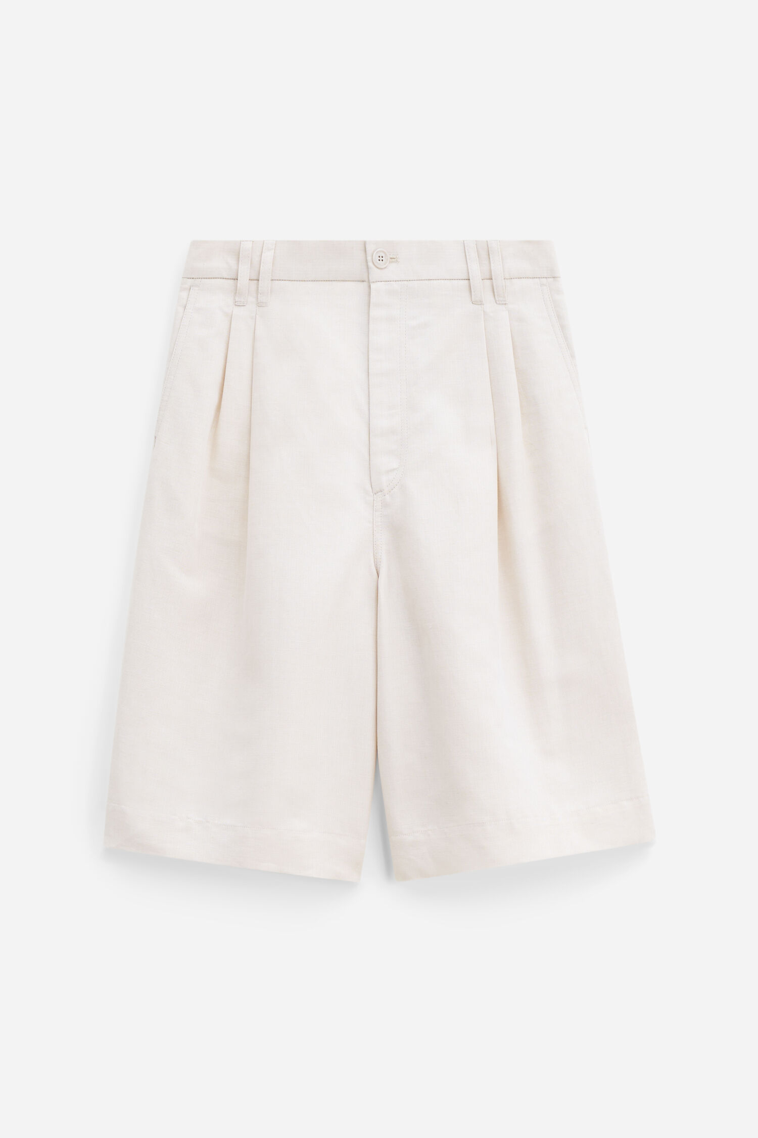 Relaxed Pleated Cotton Linen Shorts