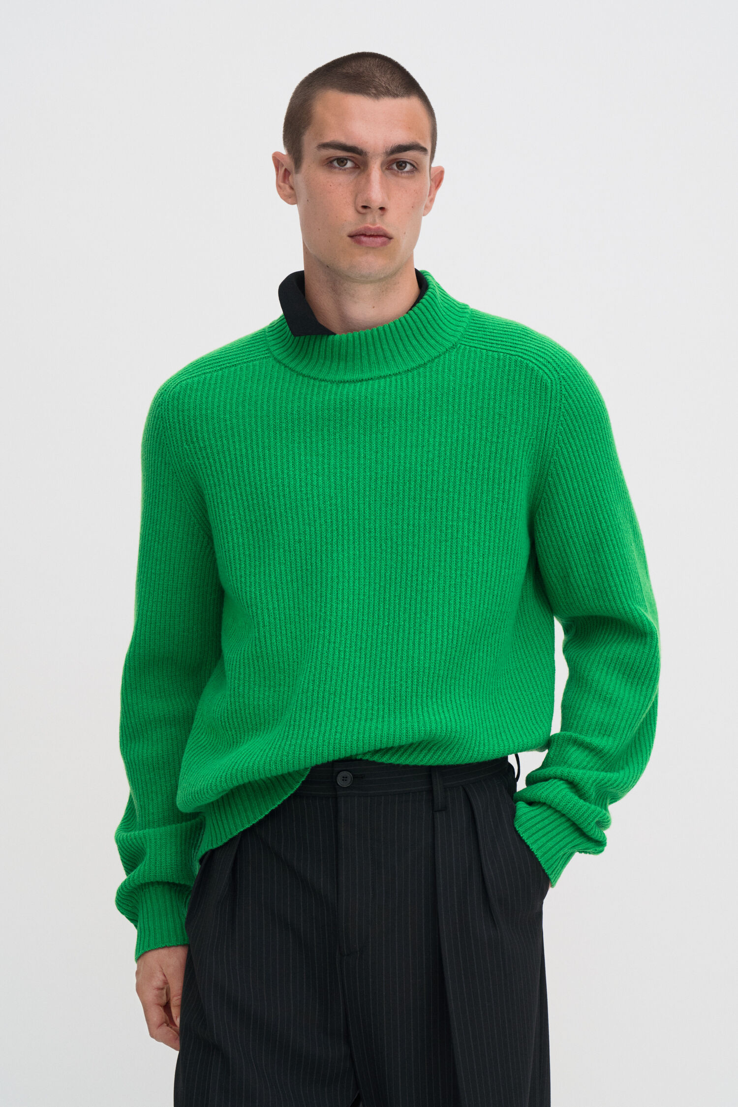 Ribbed Wool Mockneck Sweater