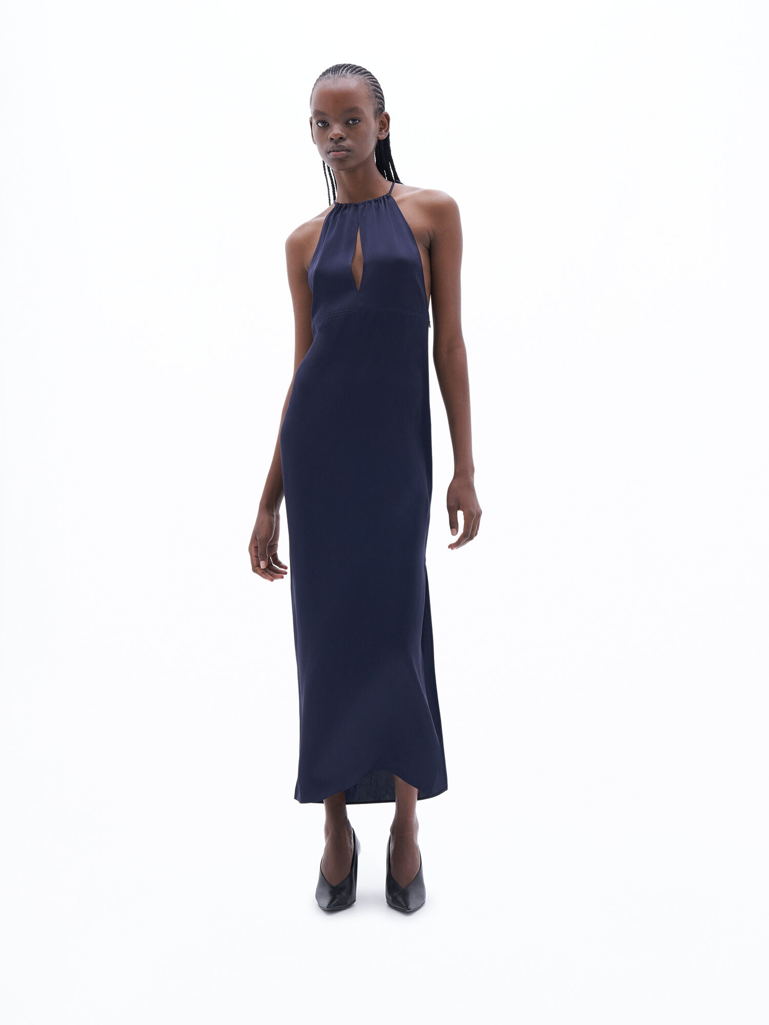 Gathered Neck Satin Dress