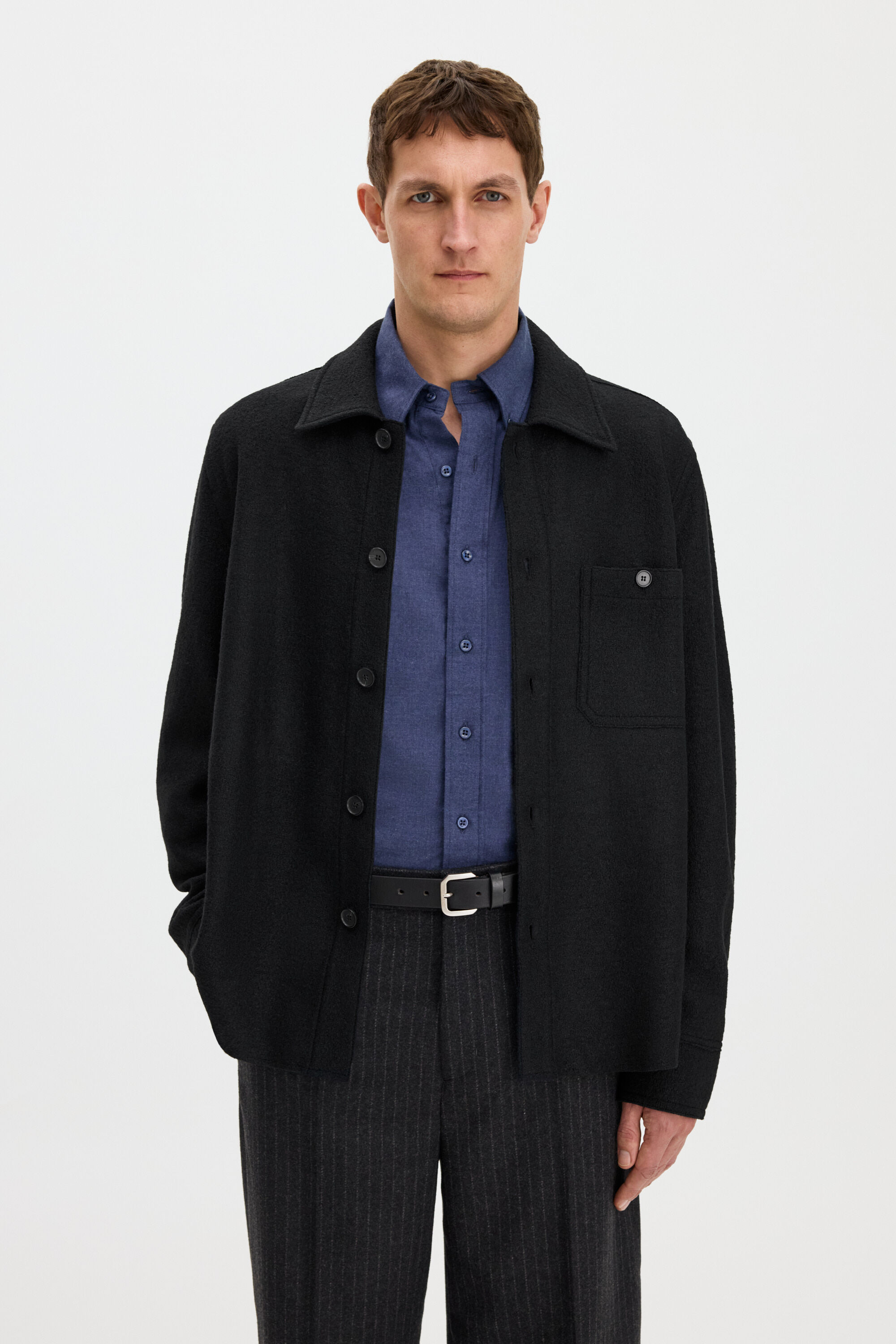 Boiled Wool Shirt Jacket - Black | FILIPPA K