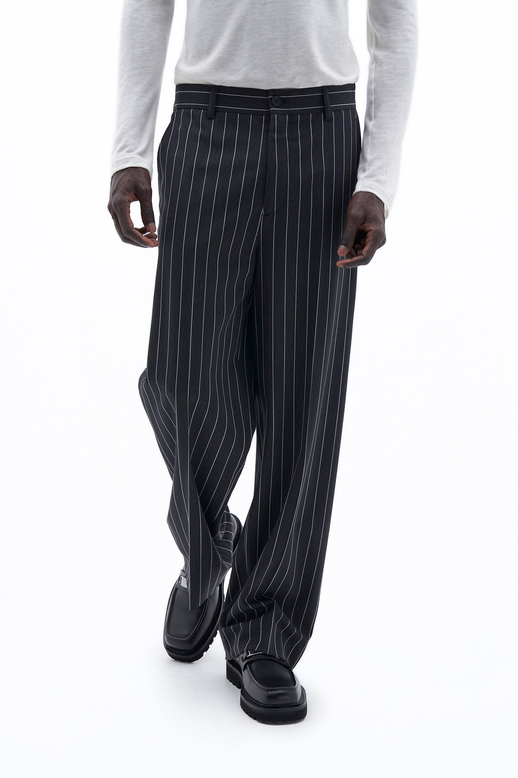 Henry Tailored Pinstripe Trousers - Anthracite/White Pinstripe