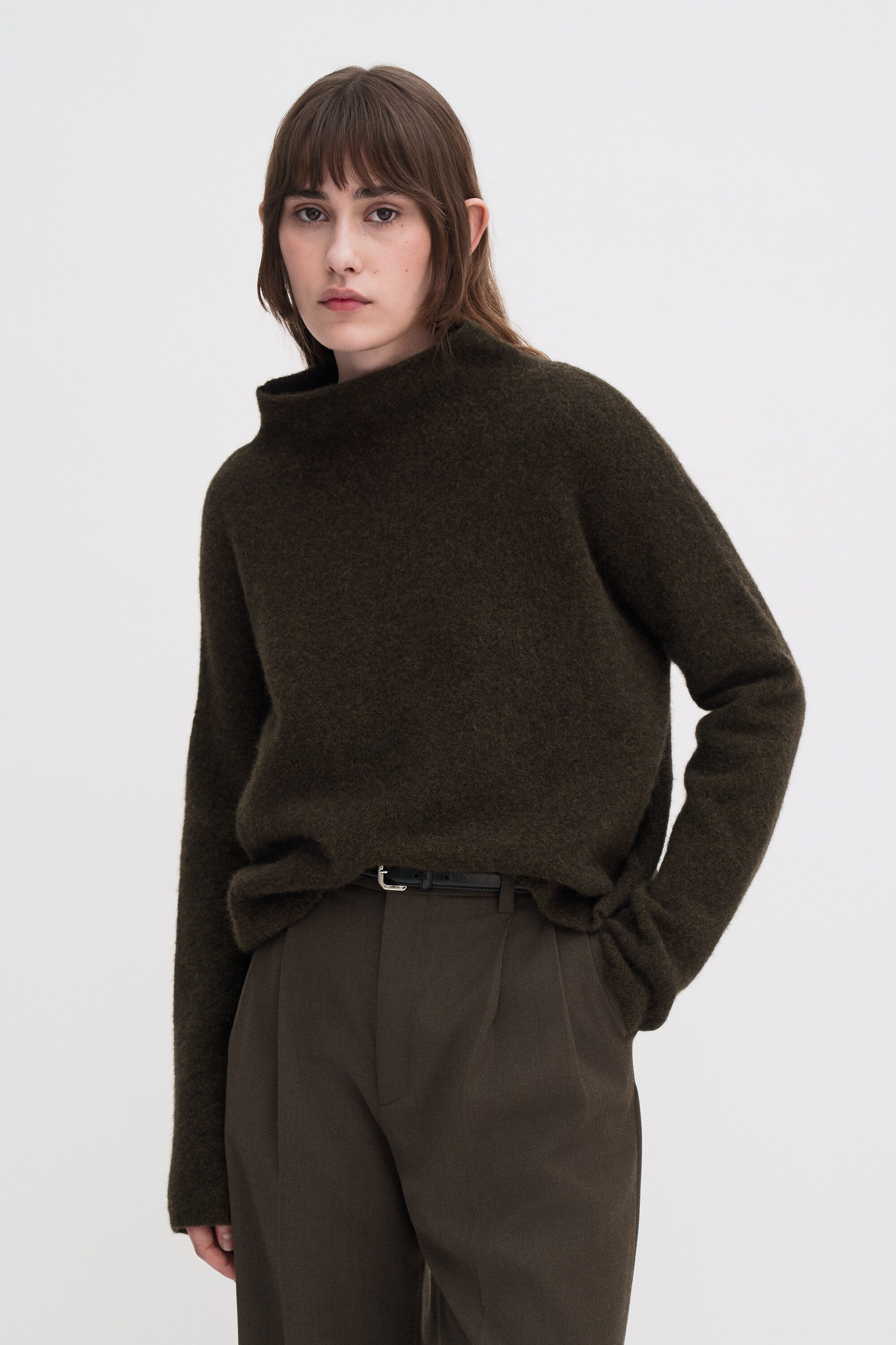 Mika Yak Funnelneck Sweater - Dark Khaki Green | FILIPPA K