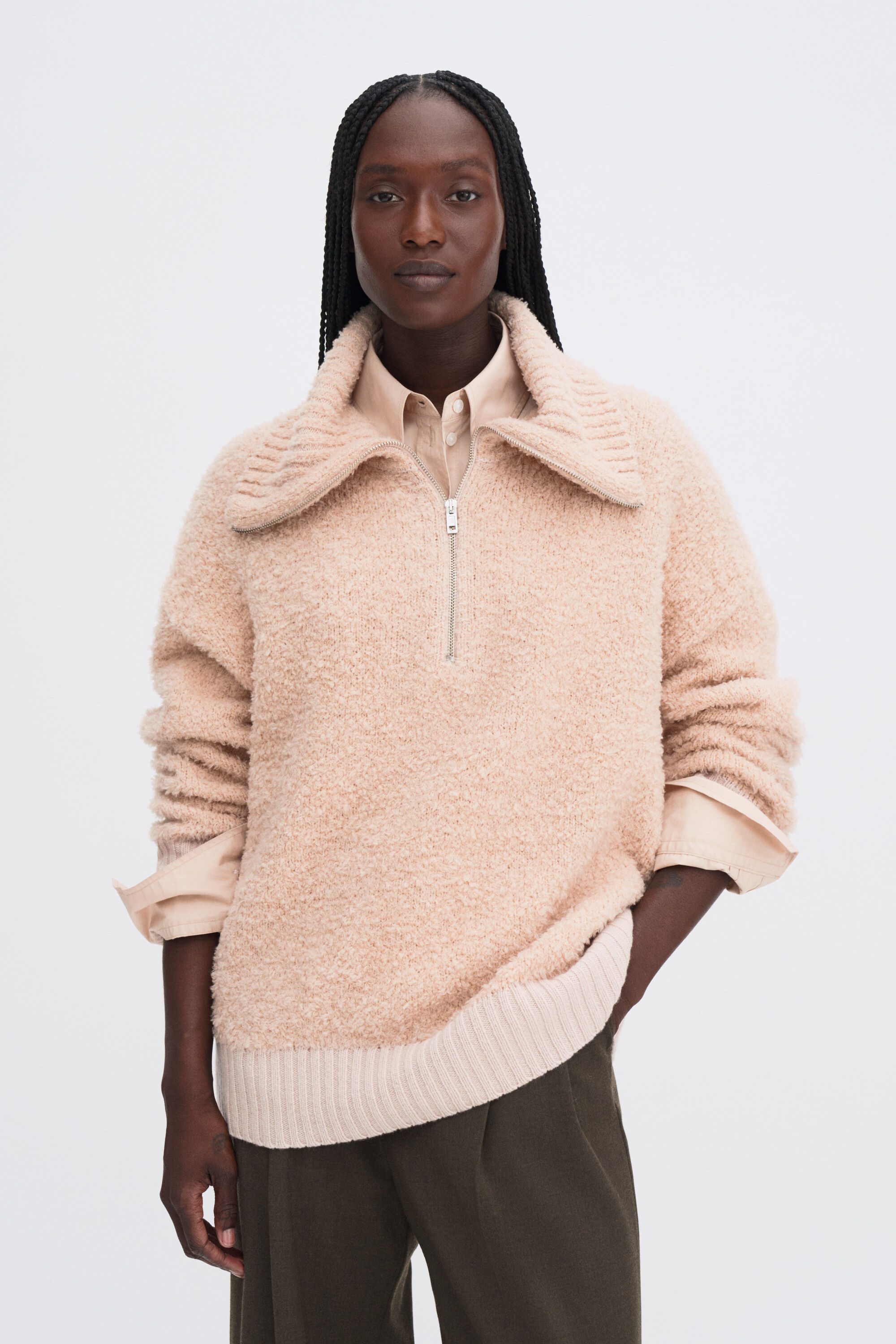 Fluffy Half Zip Sweater - Dusty Pink | FILIPPA K