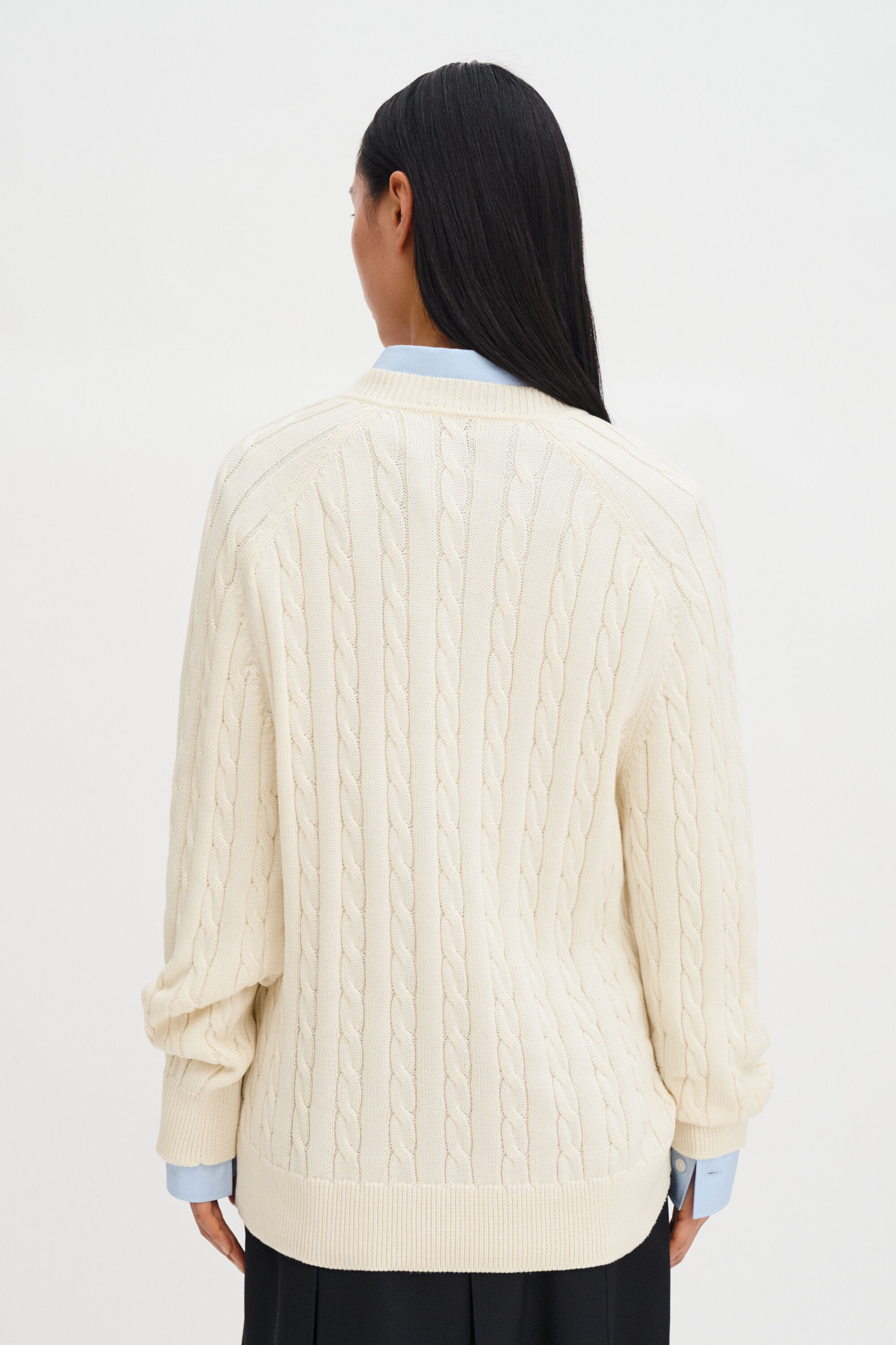 Braided Cotton V-Neck Sweater - Calico White | FILIPPA K