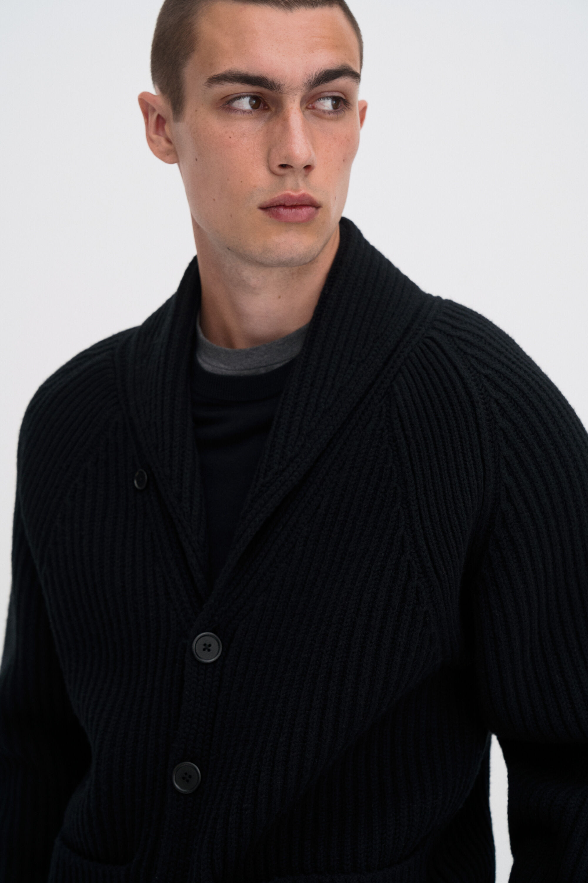 Shawl Collar Wool Cardigan - Black | FILIPPA K