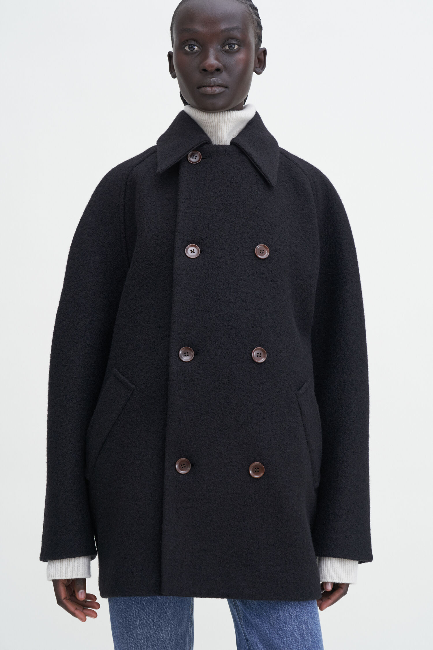 Double Breasted Boiled Wool Jacket - Black | Filippa K