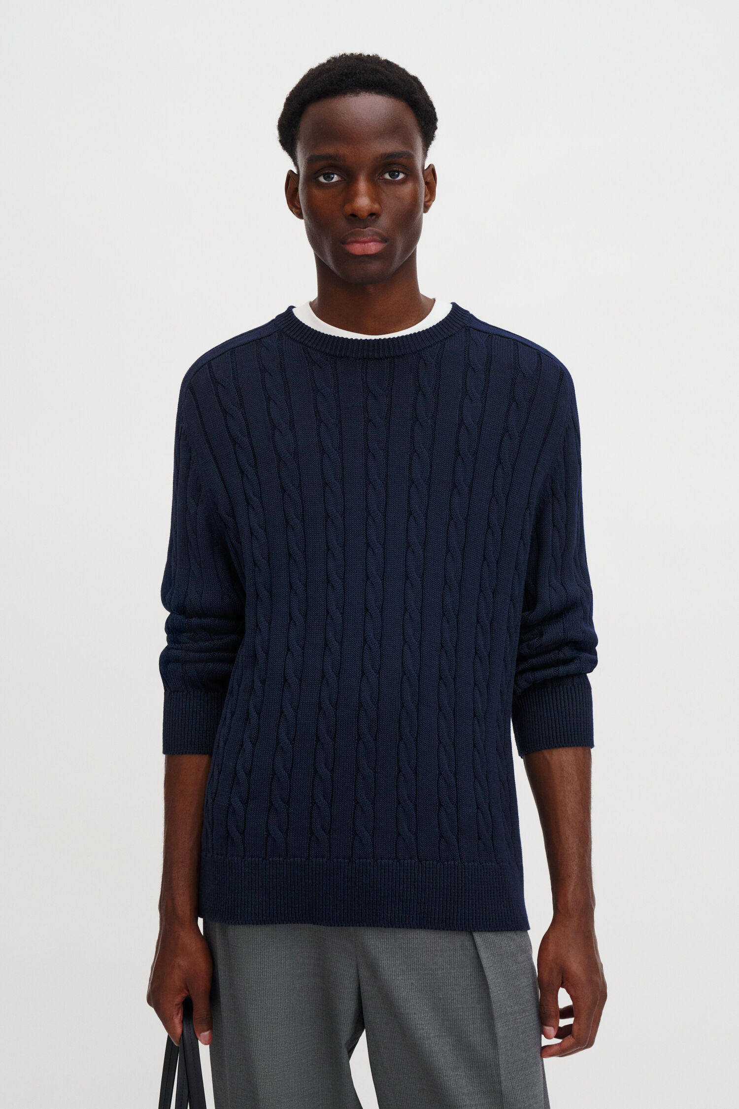 Braided Cotton Crewneck Sweater