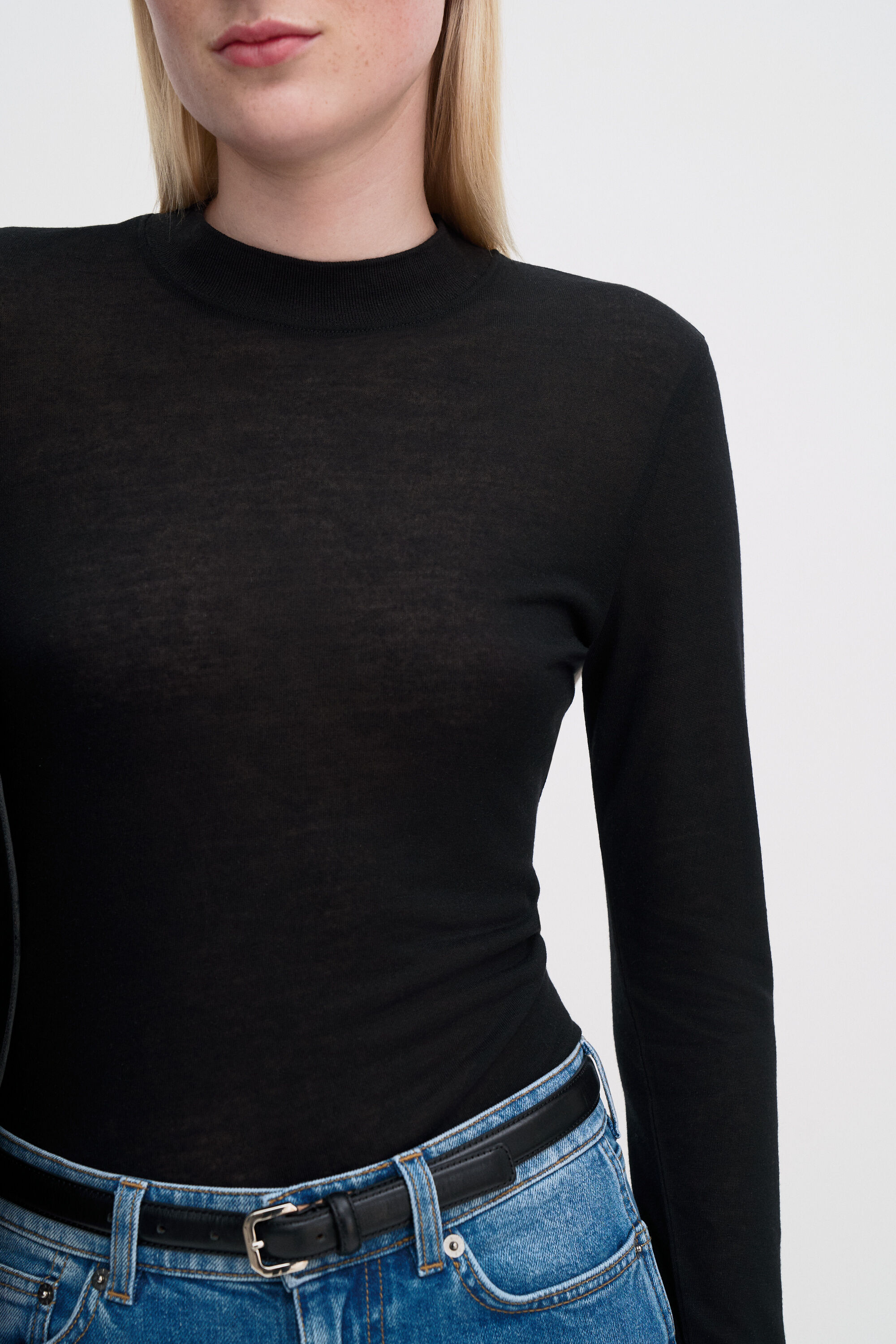 Lyocell Cashmere Mock Neck Top - Black | FILIPPA K