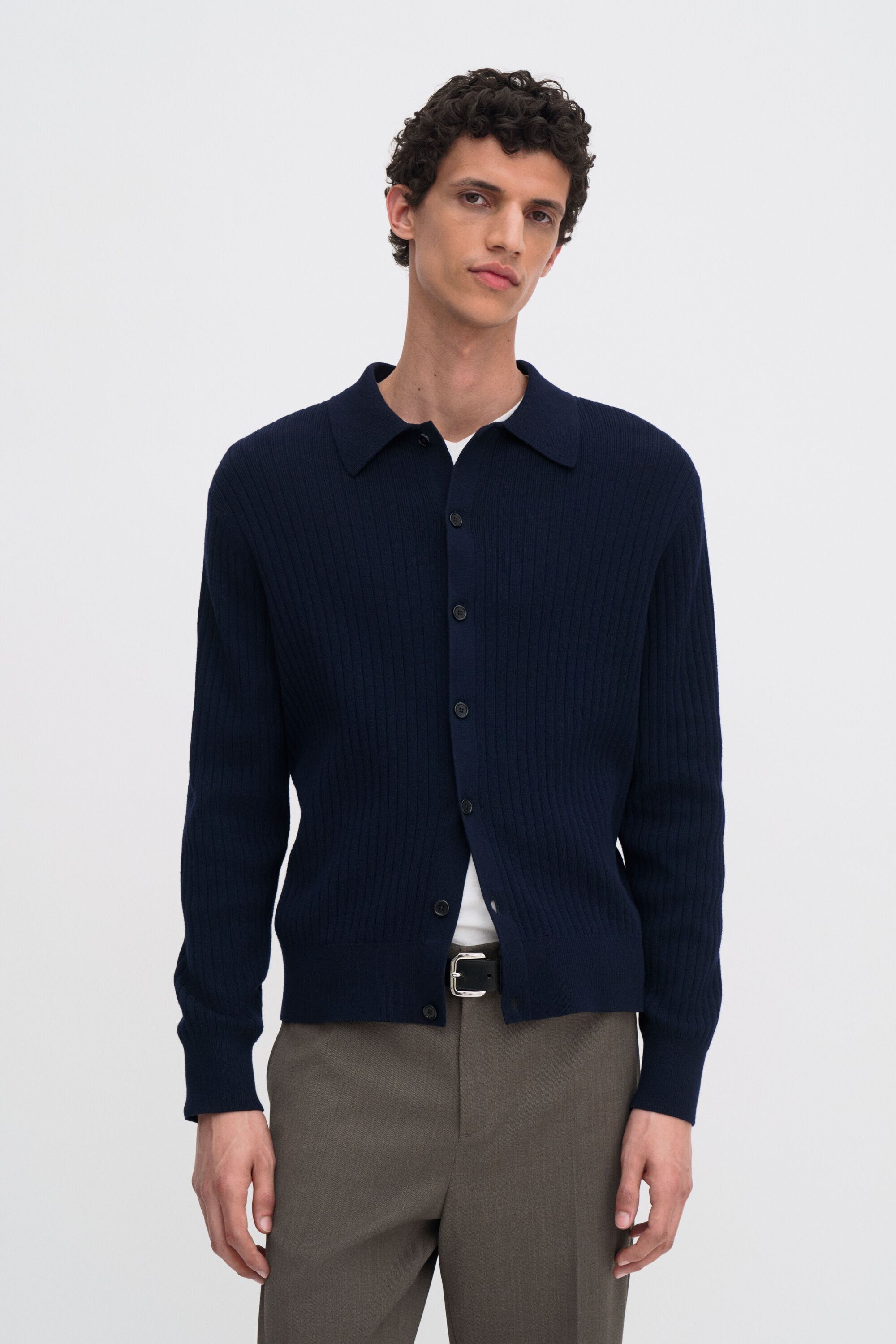 Cotton Merino Knit Shirt - Navy | FILIPPA K