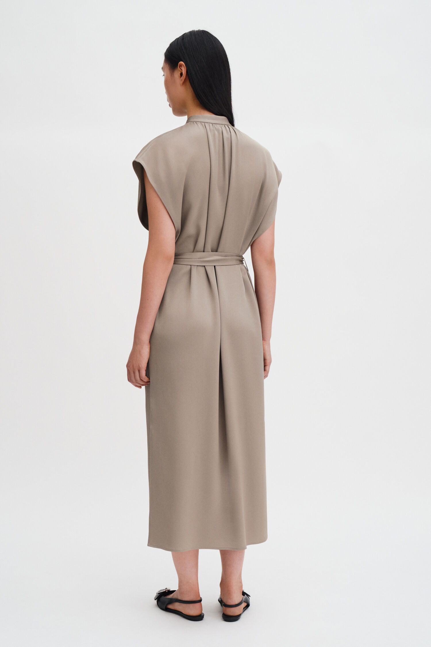 Belted Stand Collar Dress