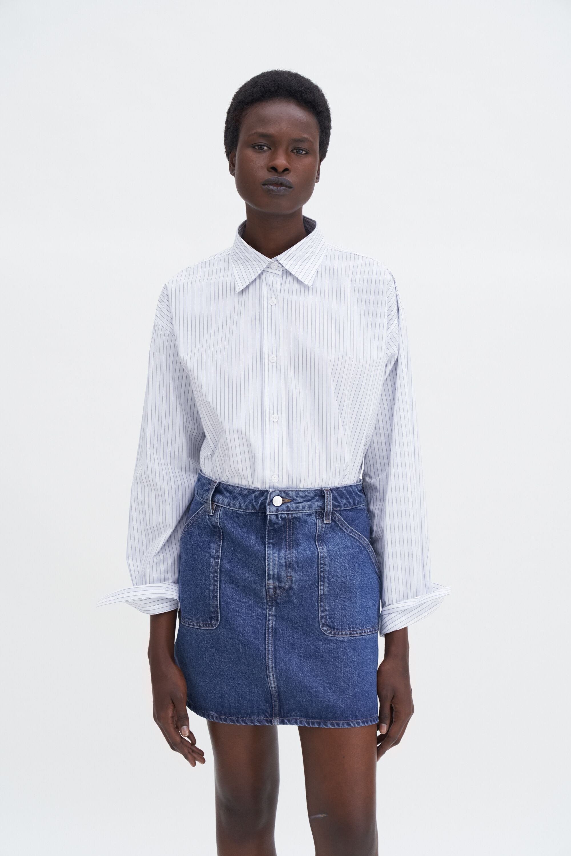 Patch Pocket Mini Skirt - Washed Mid Blue | FILIPPA K