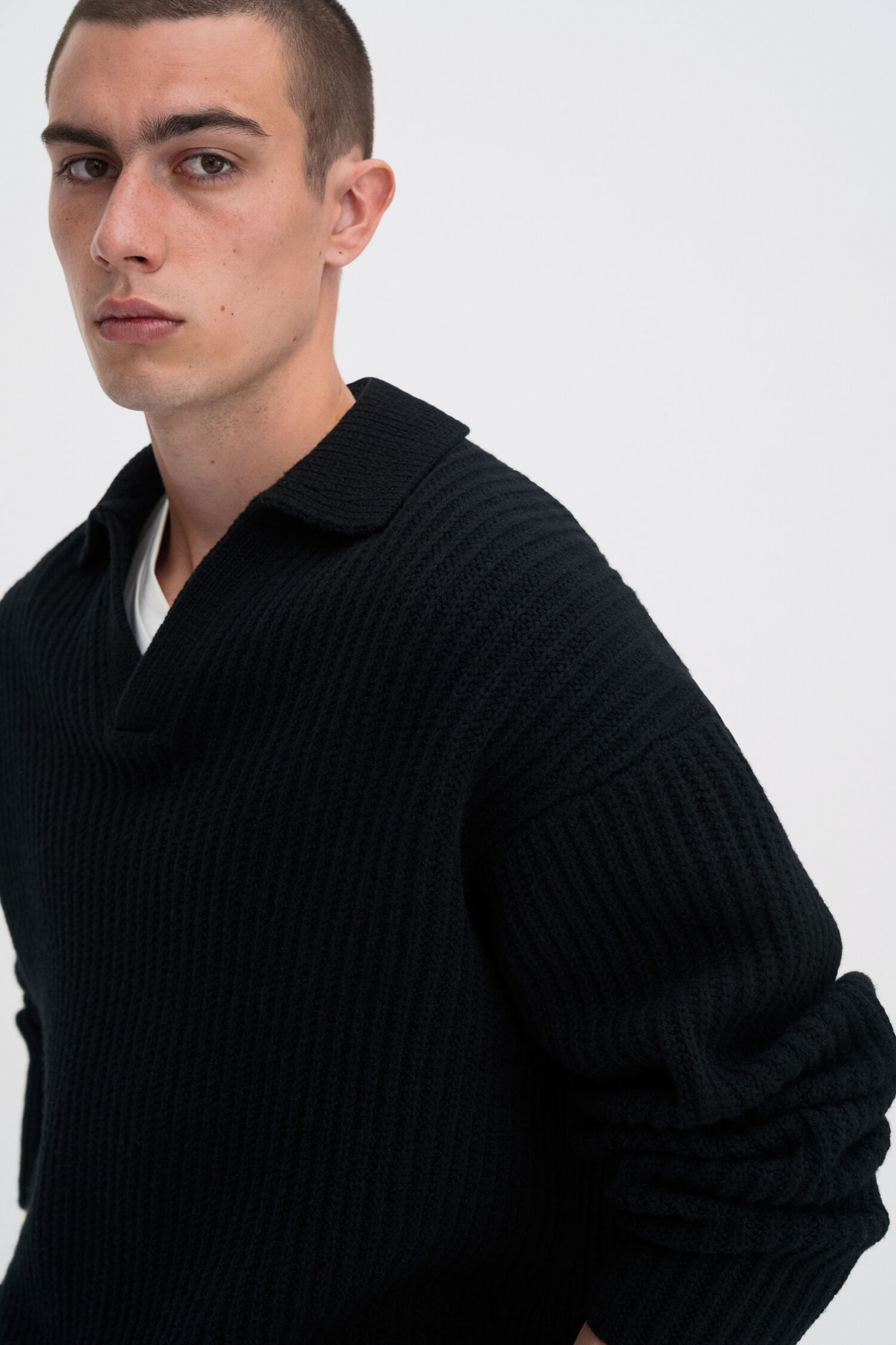 Chunky Ribbed Wool Polo