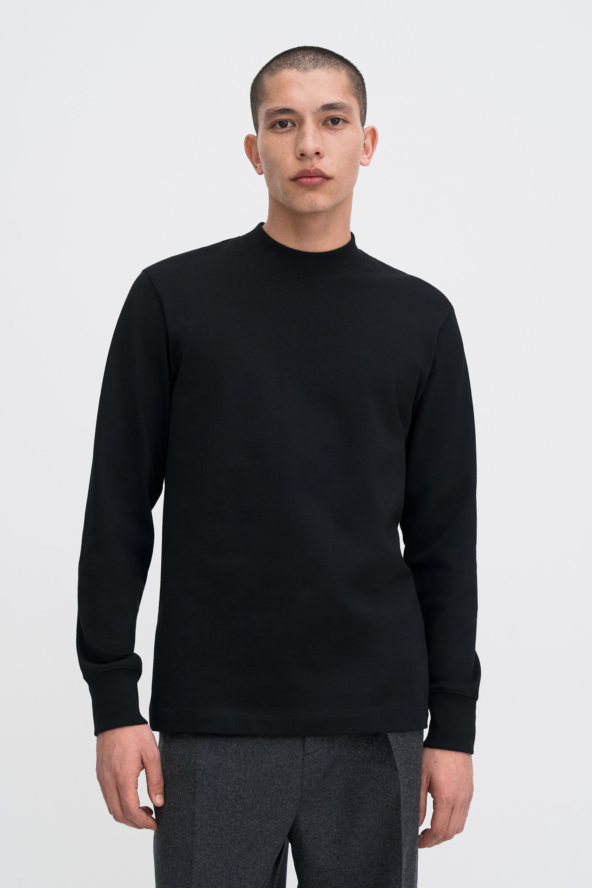 Heavy Cotton Mock Neck Shirt - Black | FILIPPA K