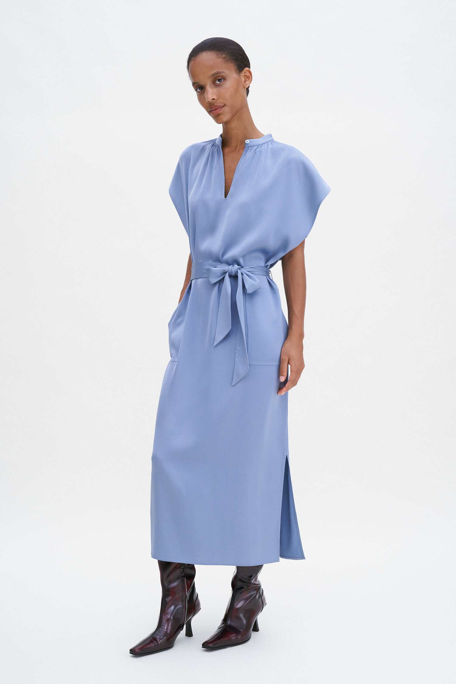 Belted Stand Collar Dress