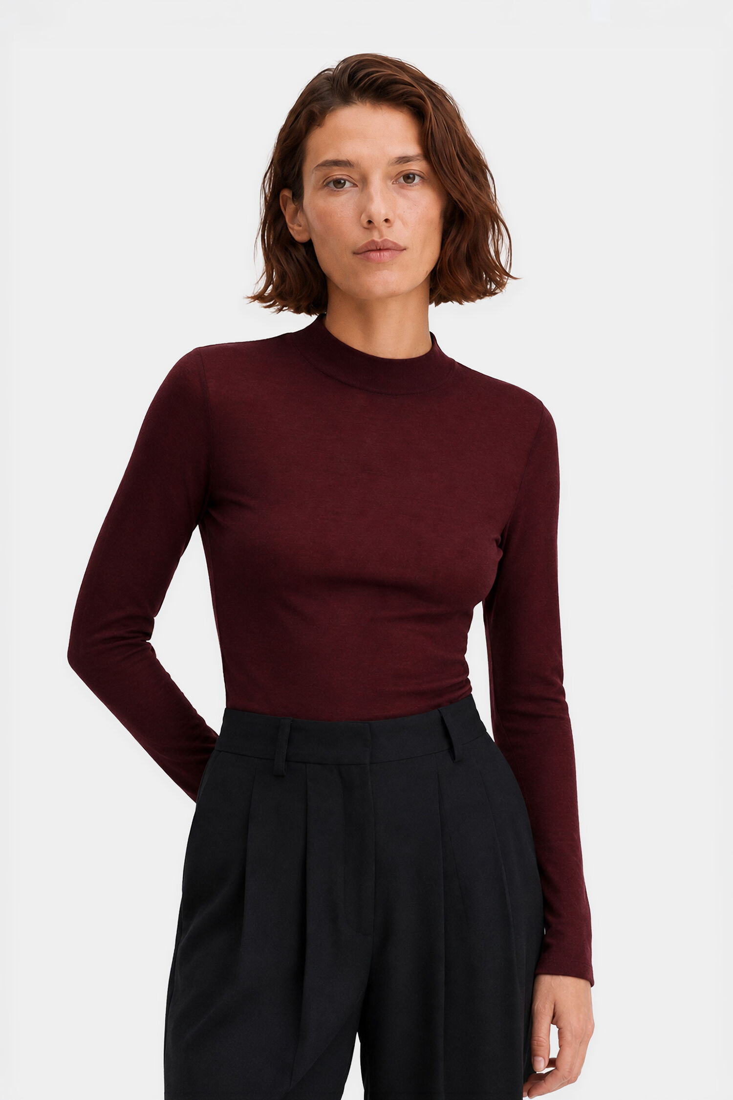 Lyocell Cashmere Mock Neck Top