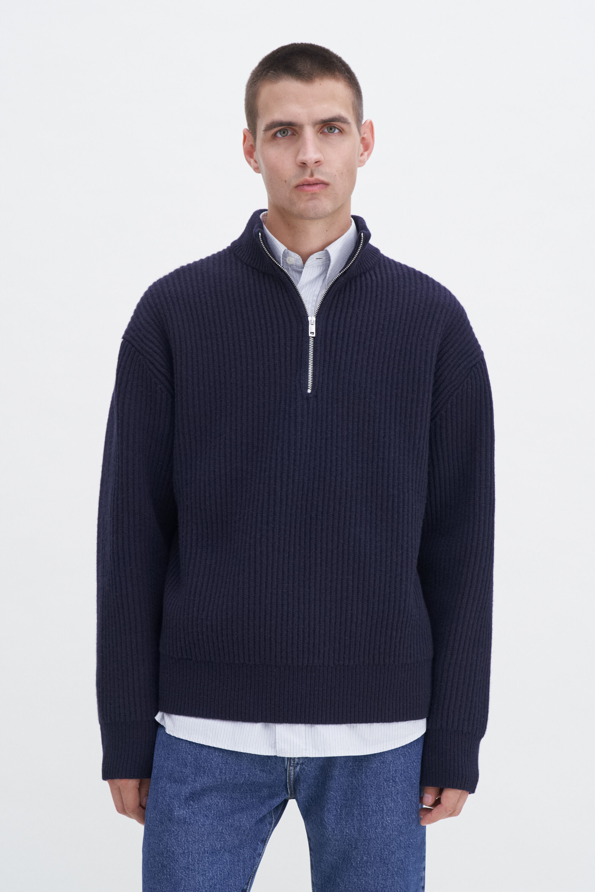 Lambswool Half Zip Sweater - Navy | FILIPPA K