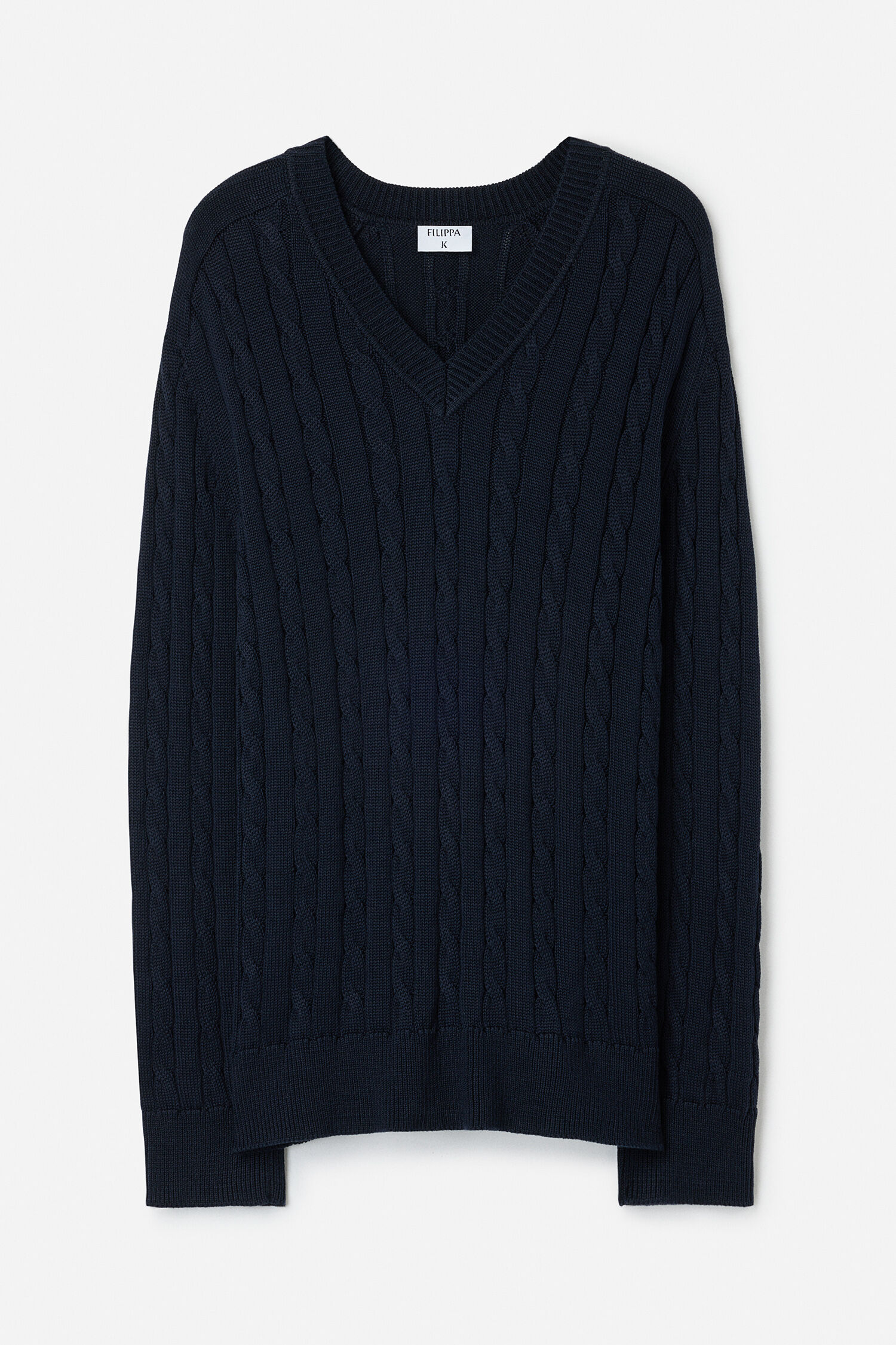 Braided Cotton V-Neck Sweater