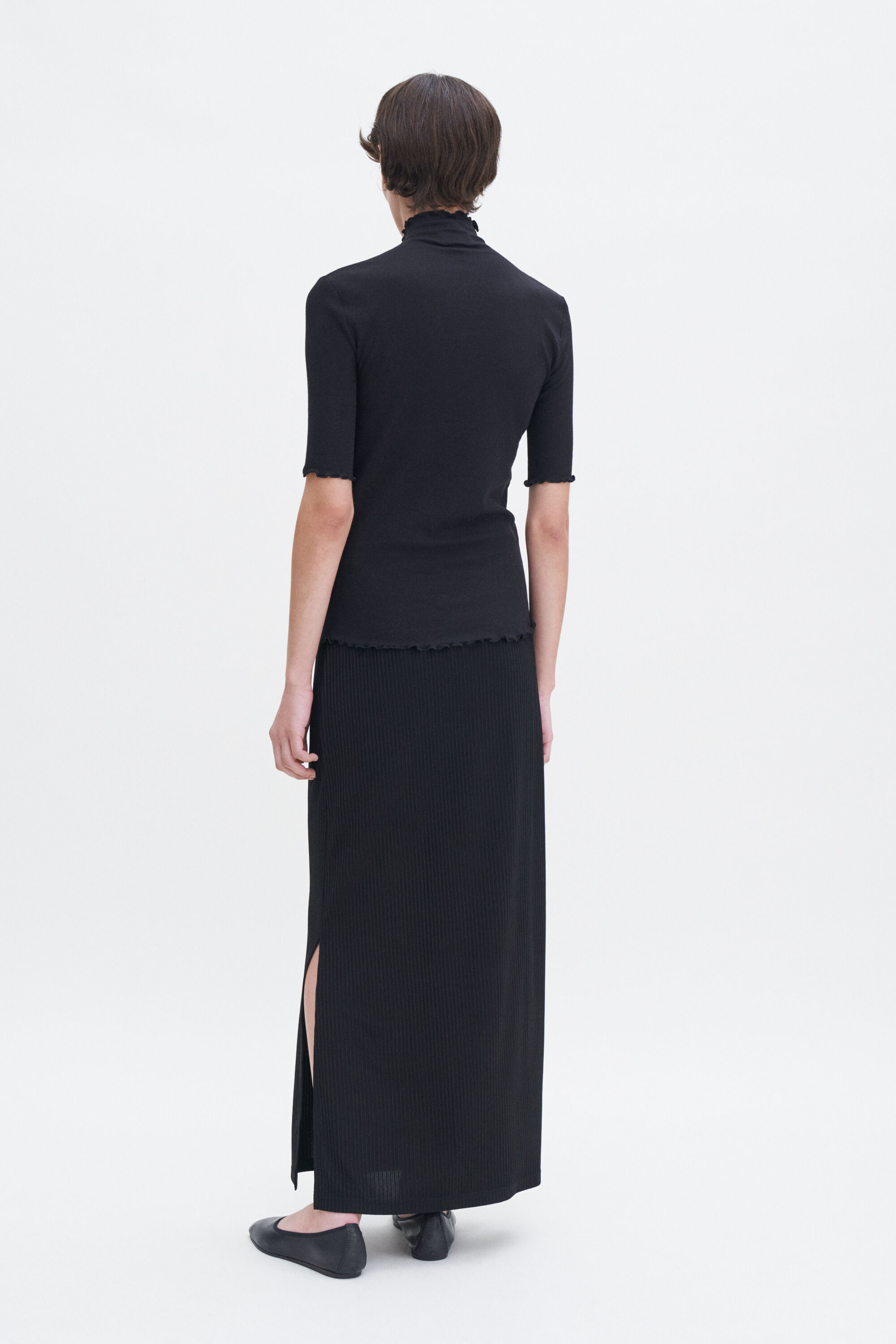 Shiny Rib Maxi Skirt - Black | FILIPPA K