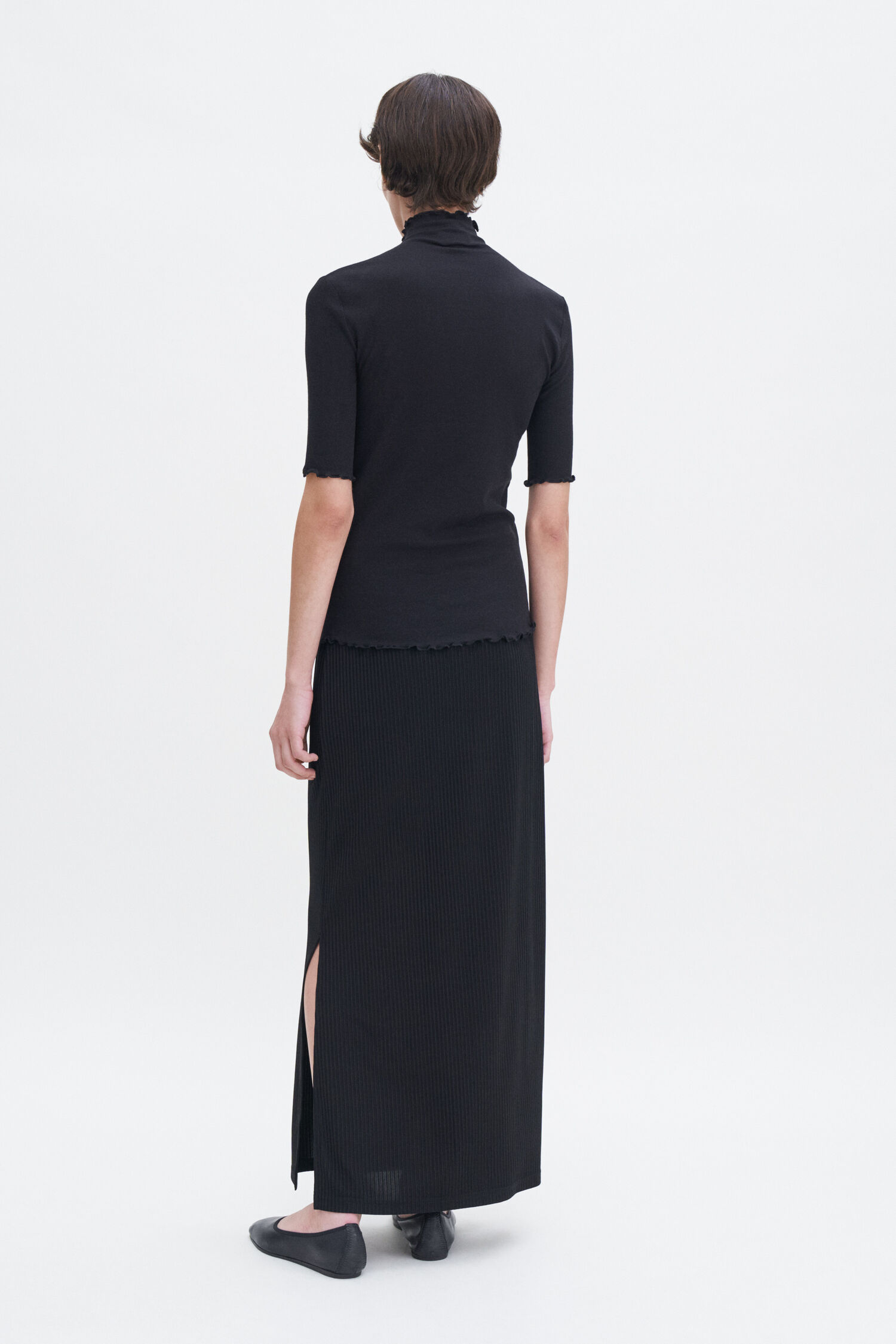 Shiny Rib Maxi Skirt