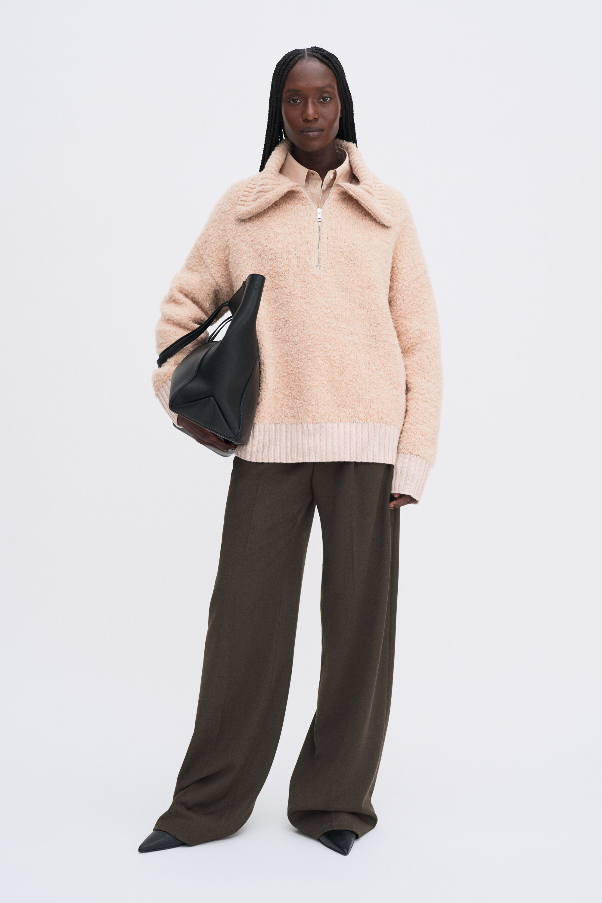 Fluffy Half Zip Sweater - Dusty Pink | FILIPPA K