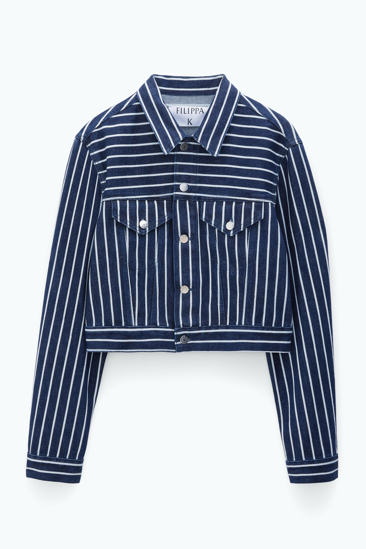 Blue and white striped denim jacket sale