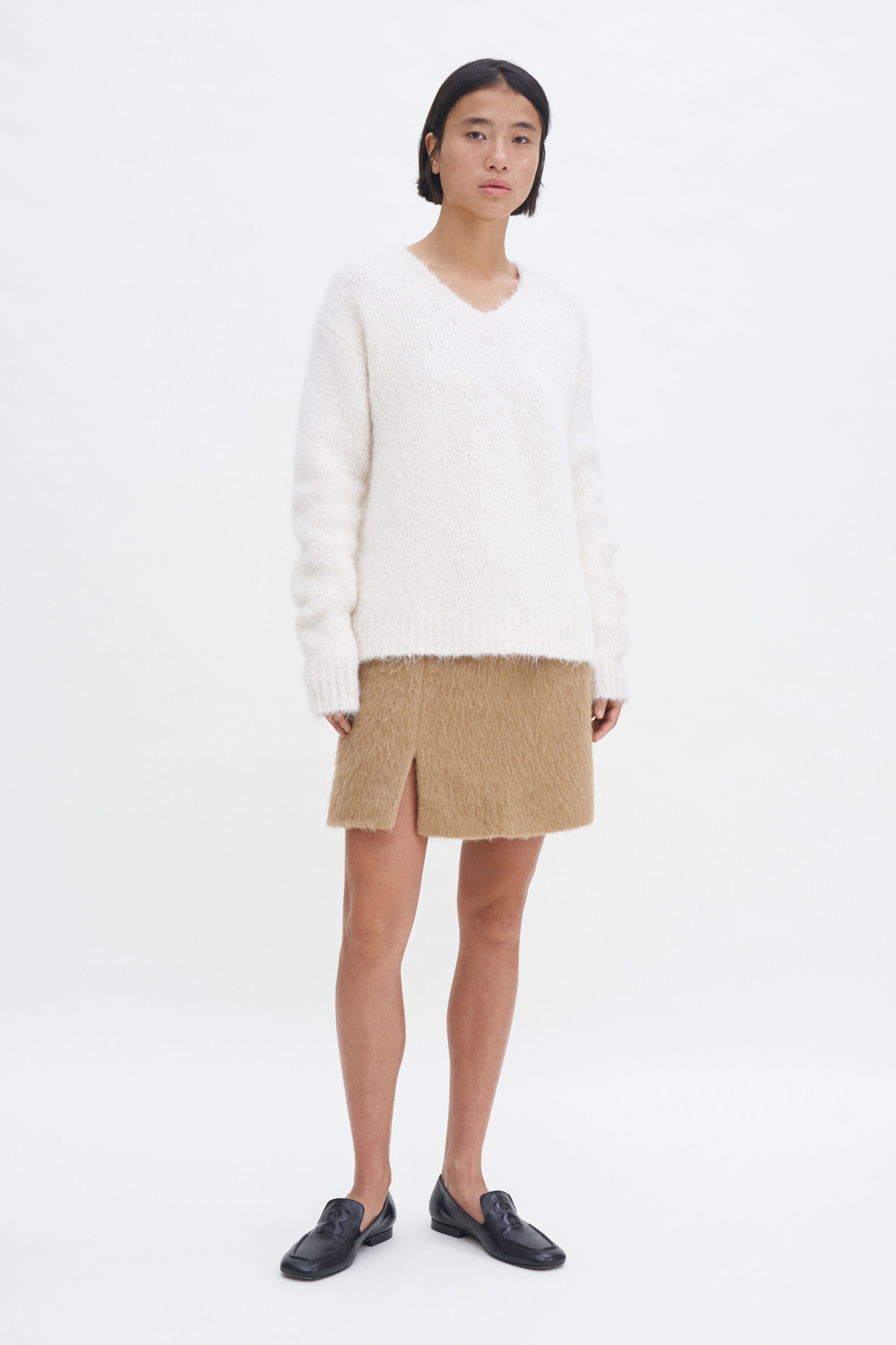 Hairy Wool Blend Mini Skirt - Dark Beige | FILIPPA K