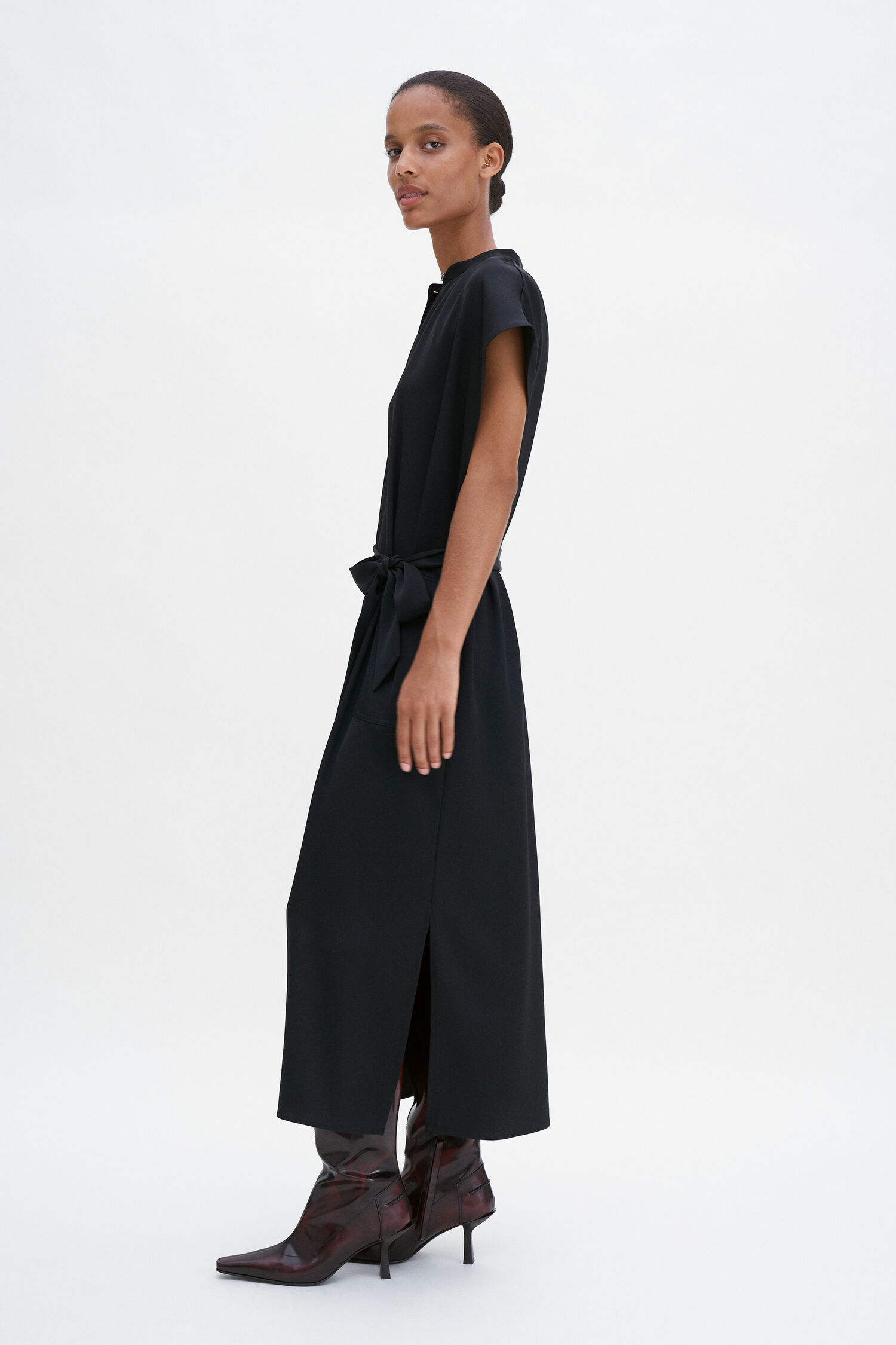 Belted Stand Collar Dress