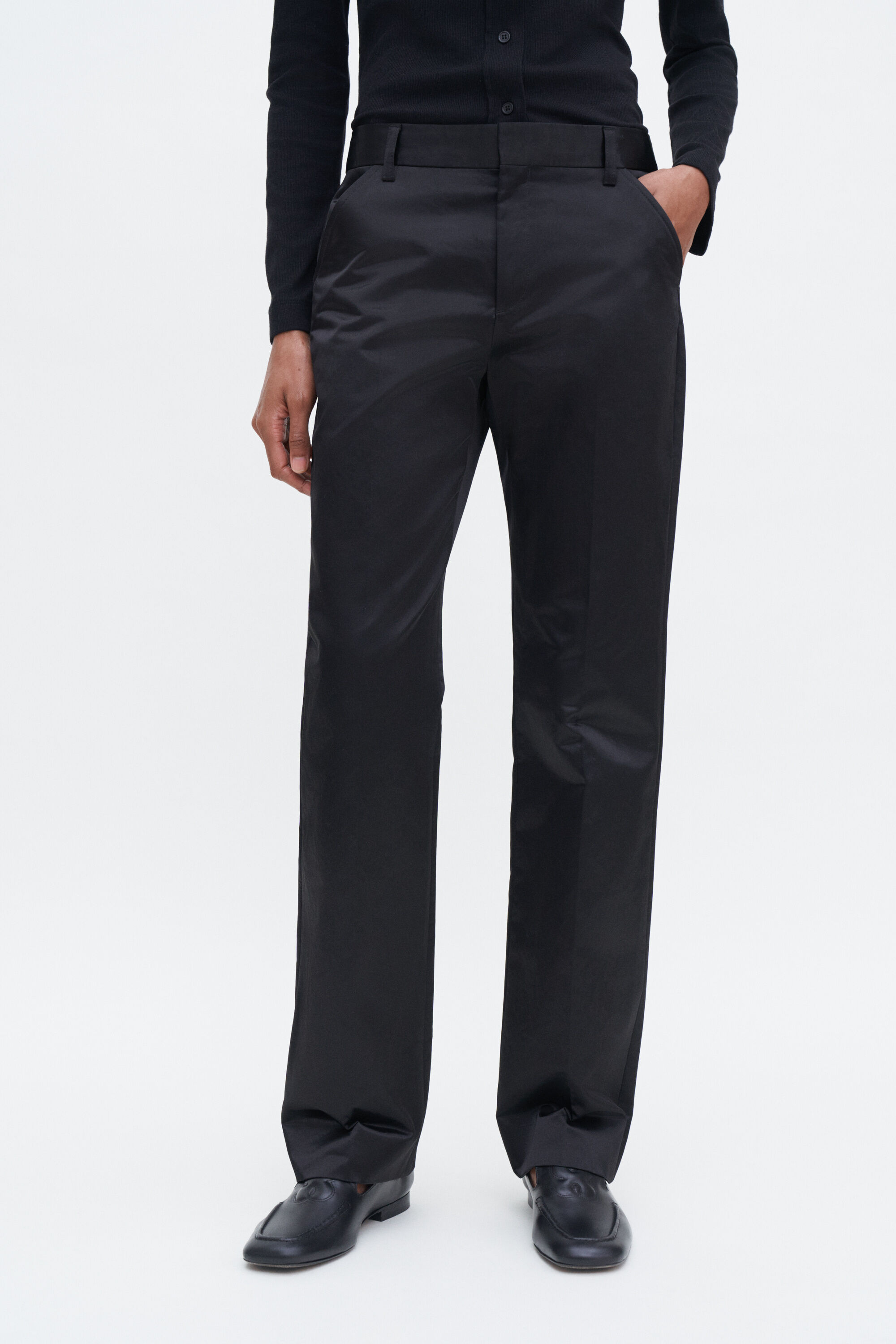 Satin black trousers discount