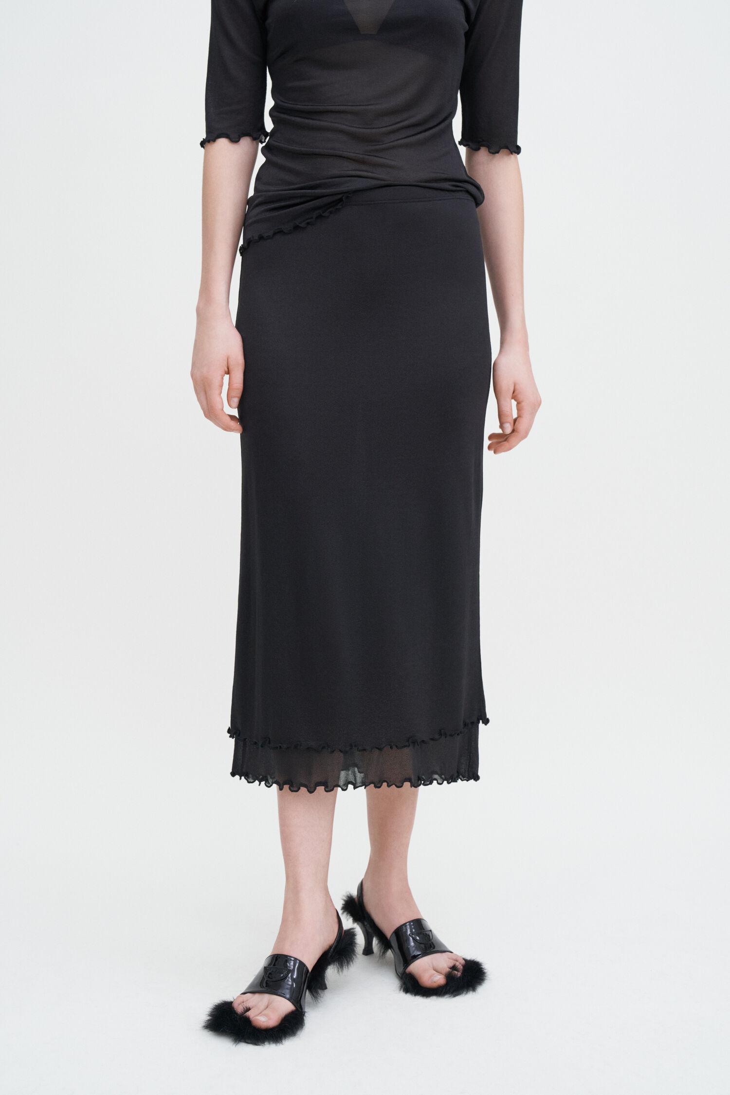 FLOUNCED CREPE SKIRT
