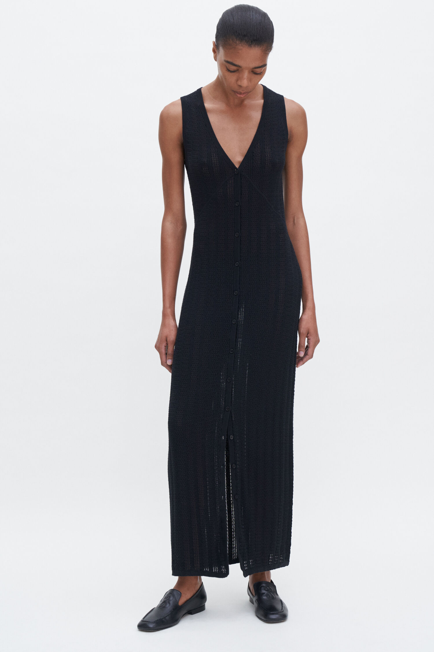 Buttoned Mesh Knit Dress