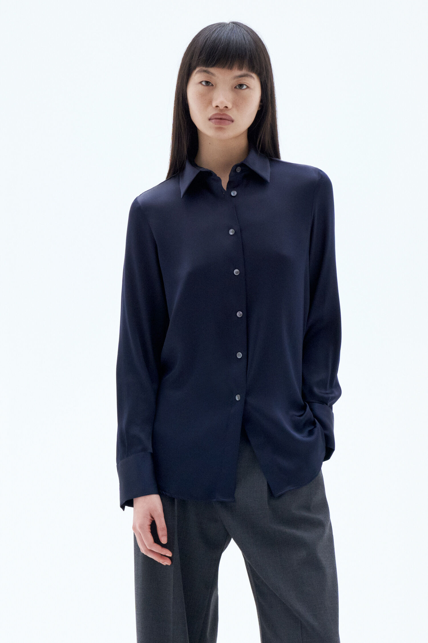 Eira Silk Shirt - Navy