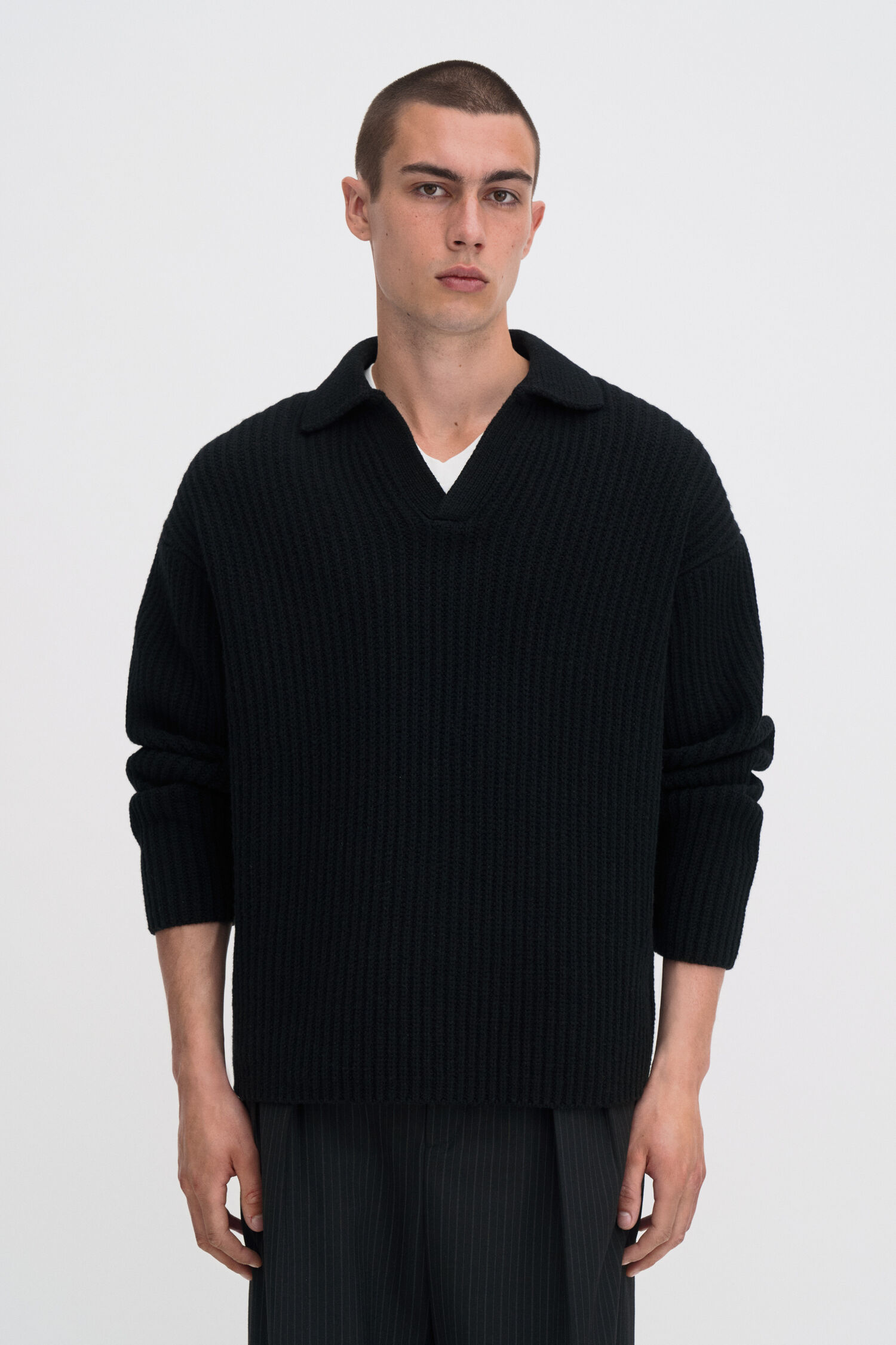 Chunky Ribbed Wool Polo