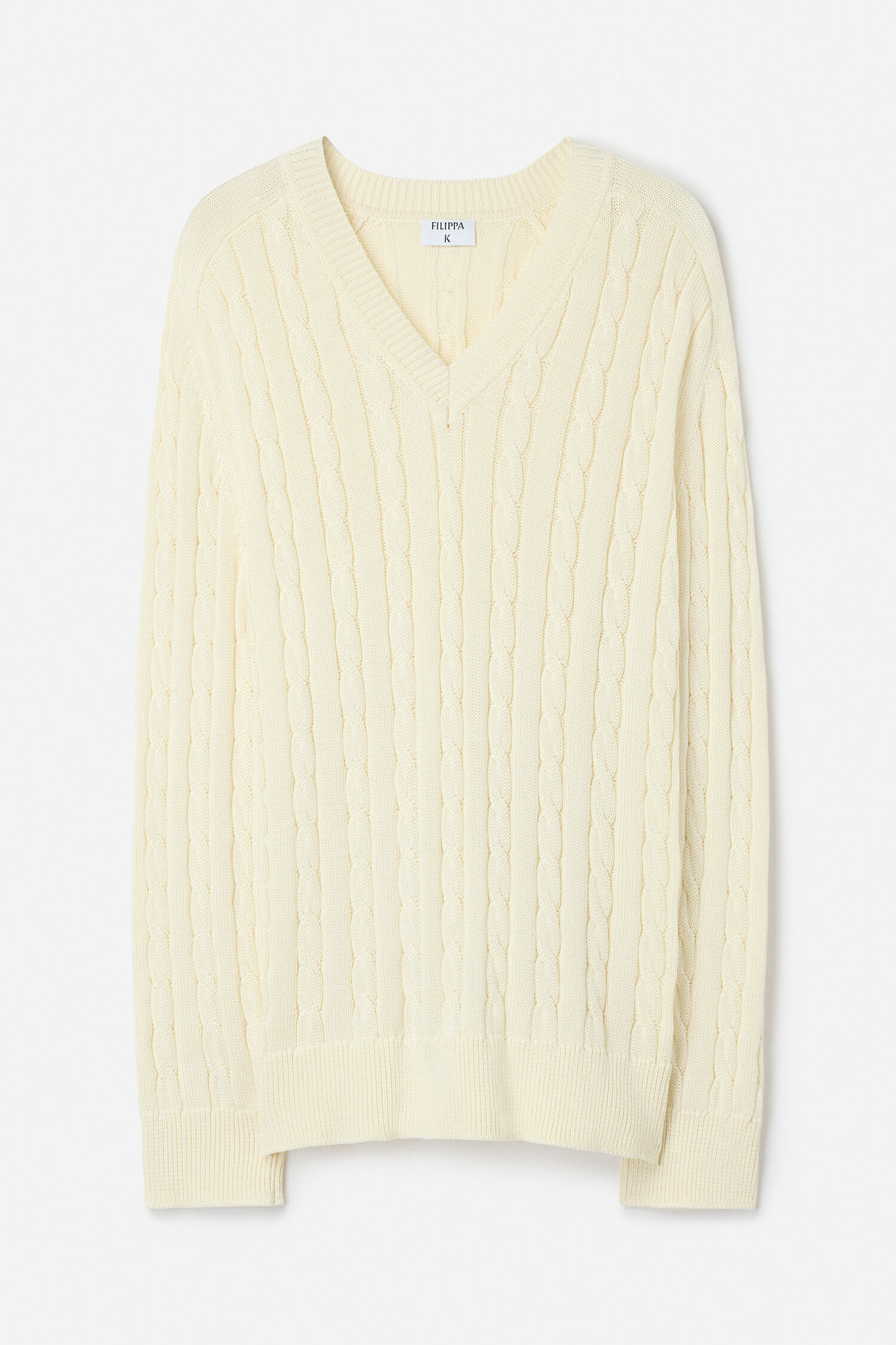 Braided Cotton V-Neck Sweater