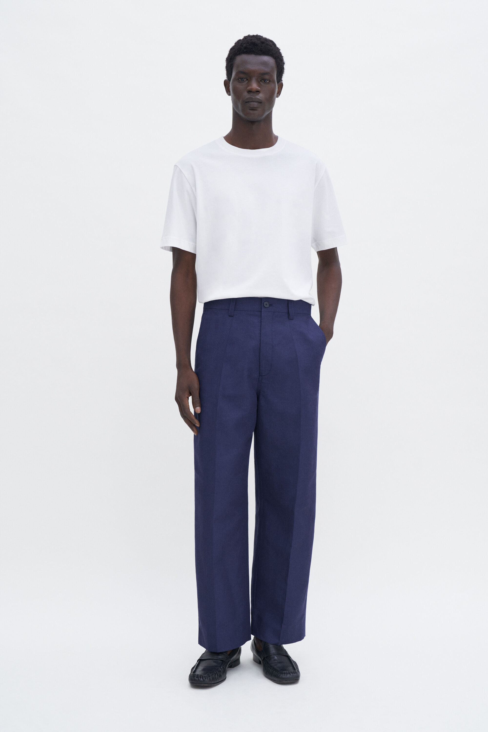 Oversized Cropped Work Trouser - Navy | FILIPPA K