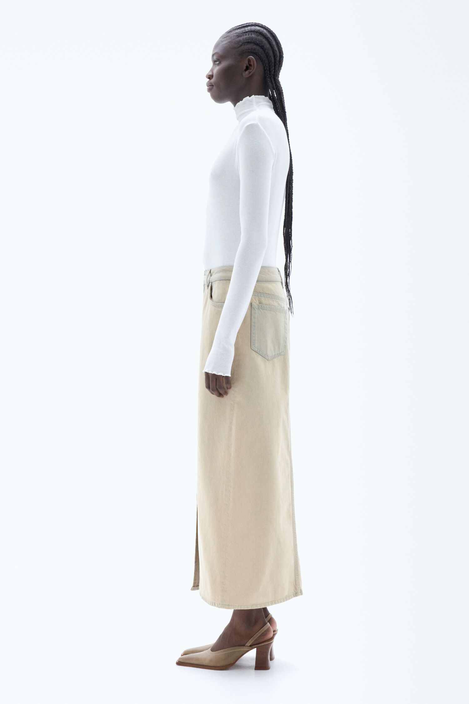 Long Slit Denim Skirt